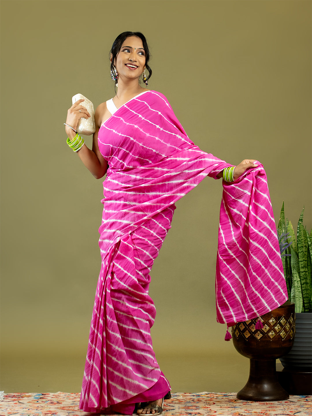Leher Fuchsia Shibori Saree