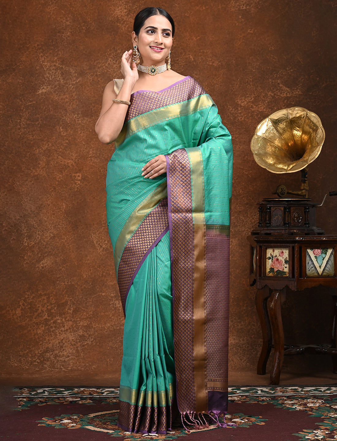 Sampada Green Soft Semi Silk Saree