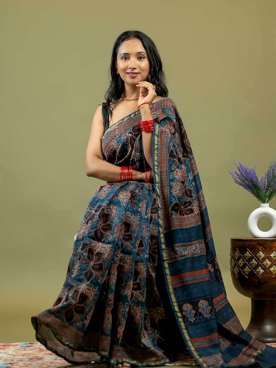 Raktika Indigo Ajrakh Saree