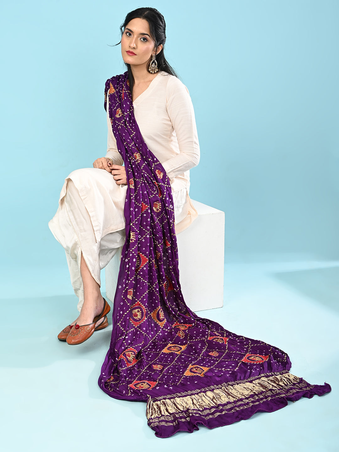 Gajgamini Purple Bandhini Dupatta