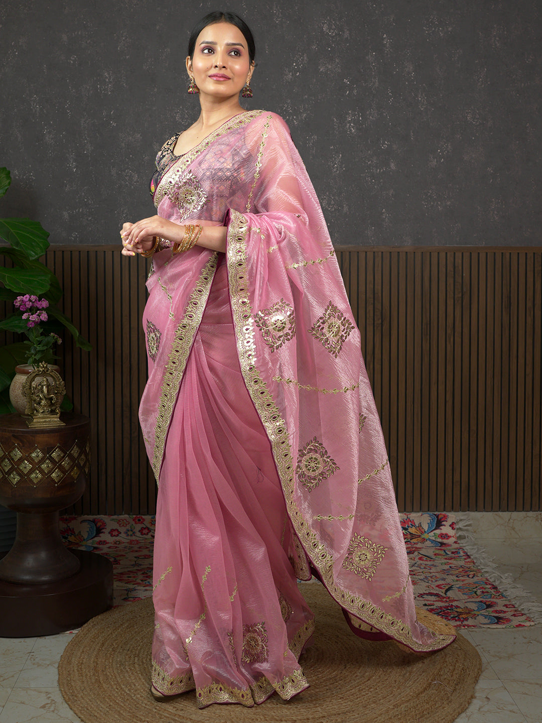 Gota Pink Embroidered Saree