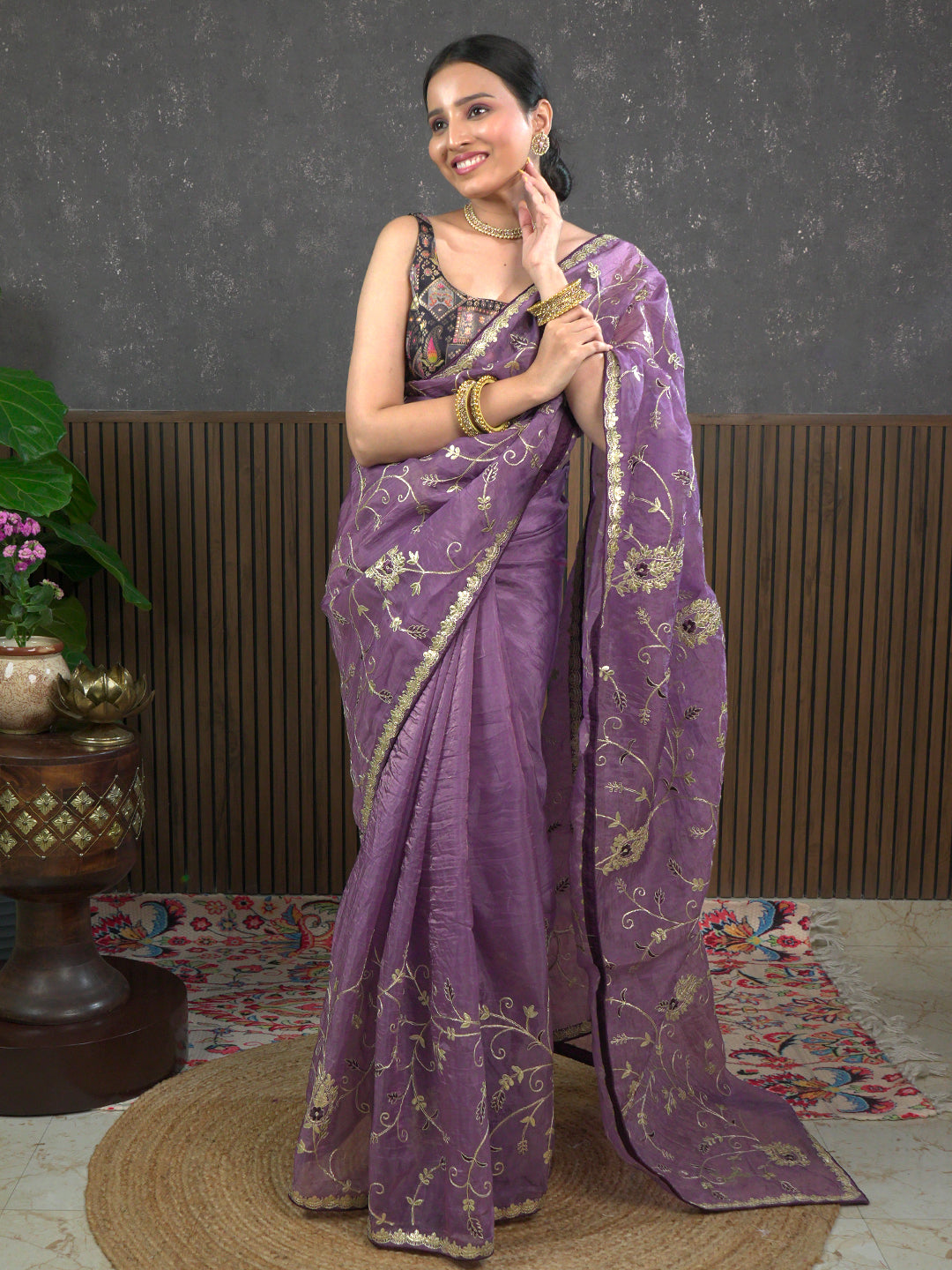 Gota Lavender Embroidered Saree