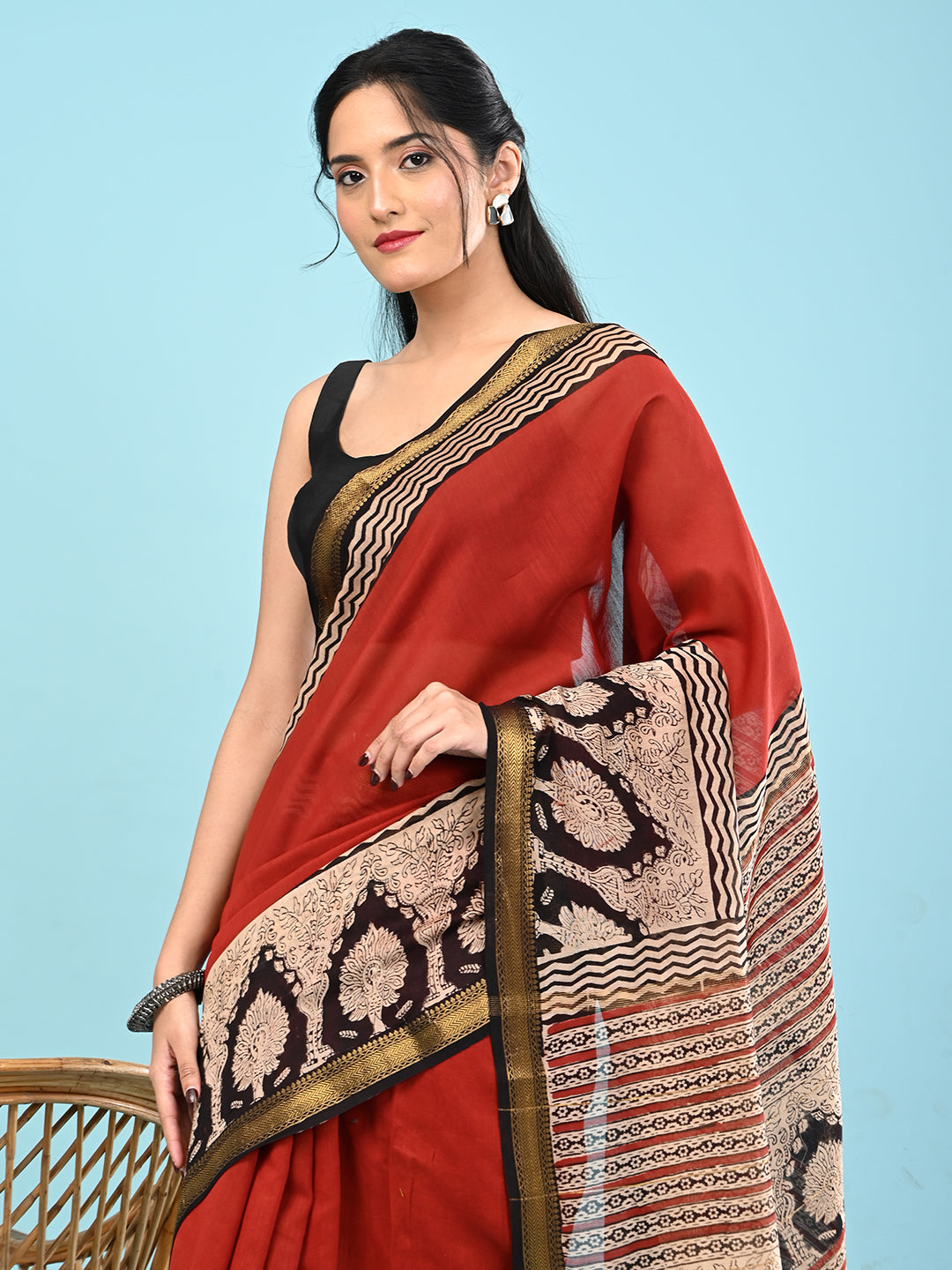 Pushpavali Red Block Print Saree