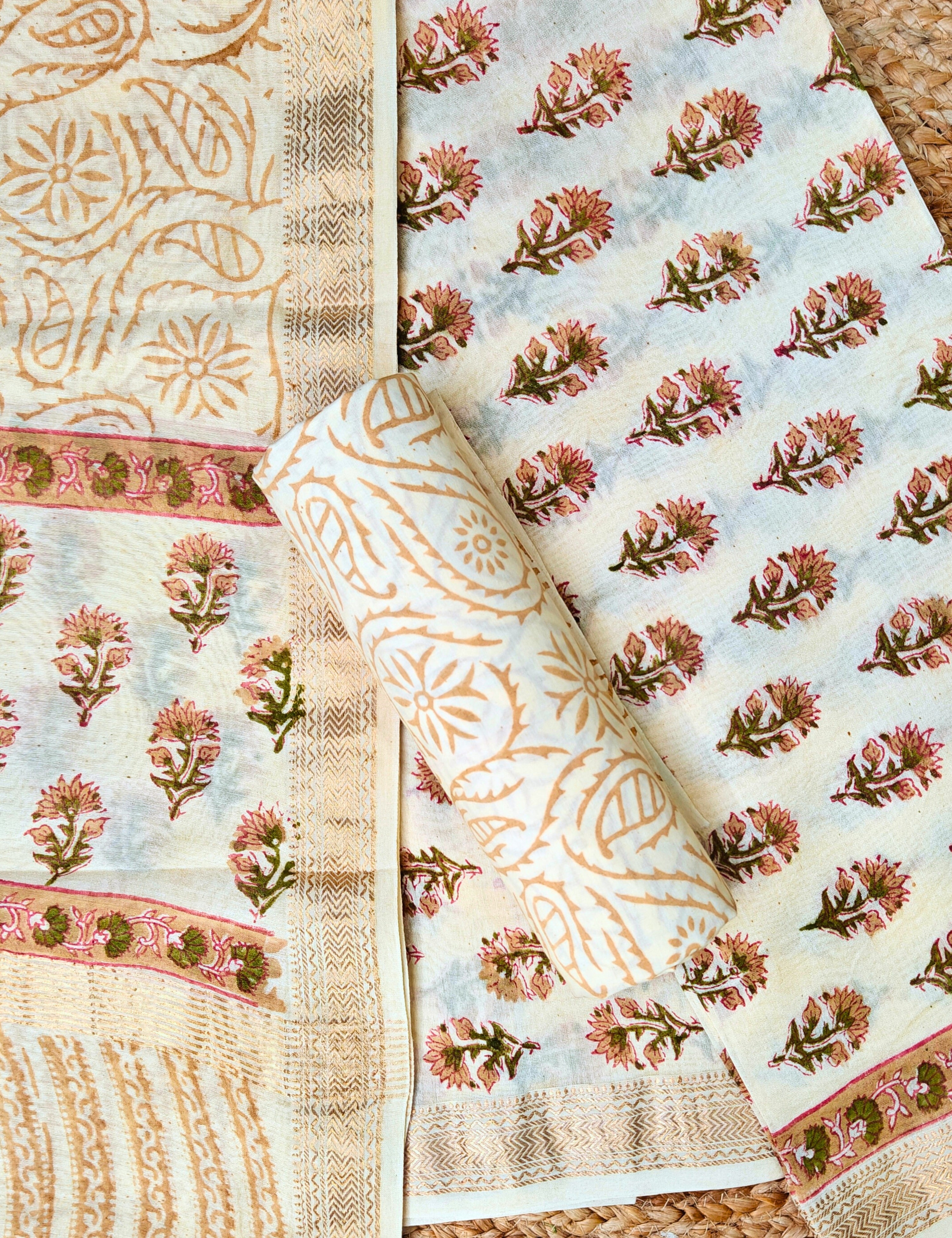 Maati Cream Bagru Dress Material