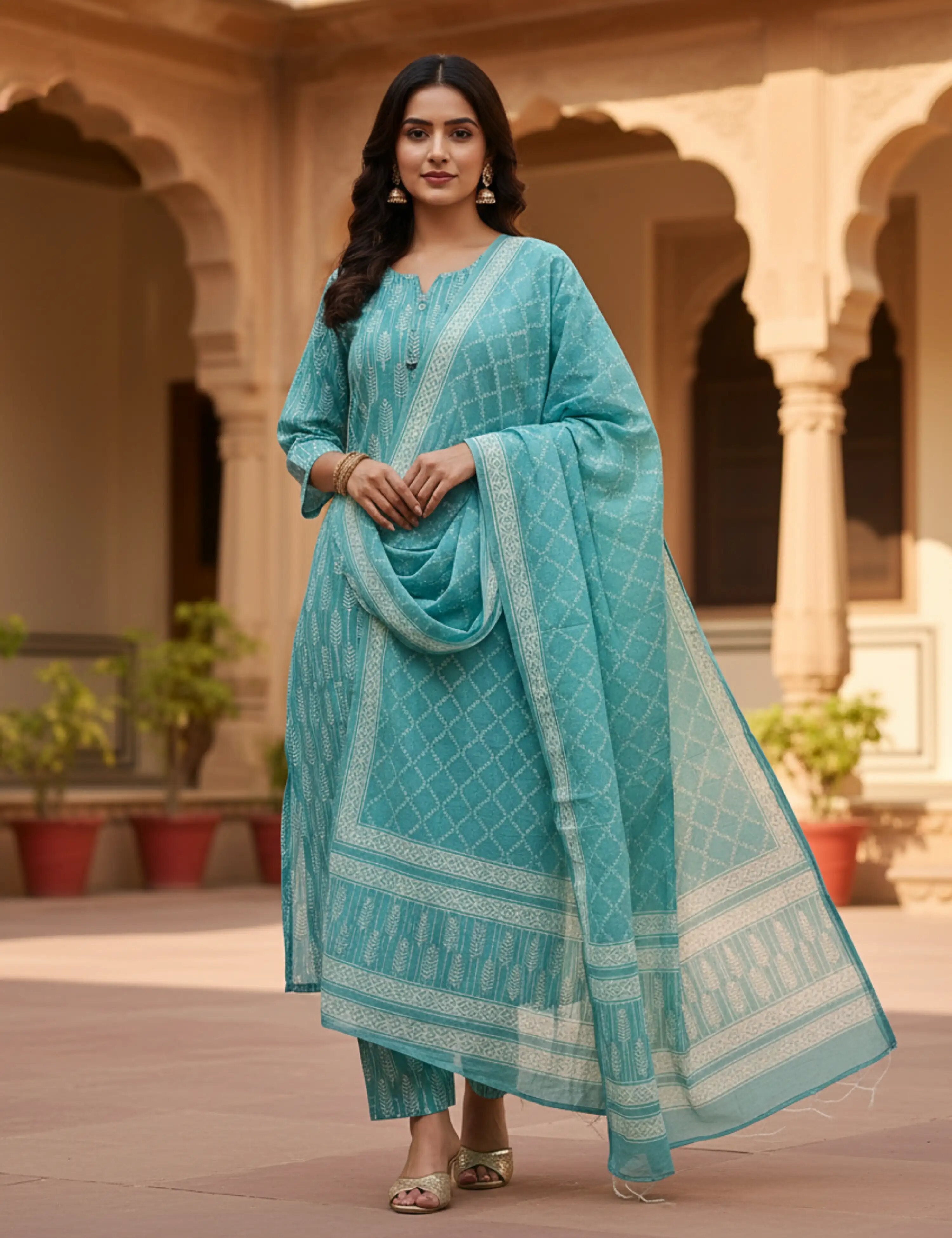 Panak Green Bagru Dress Material