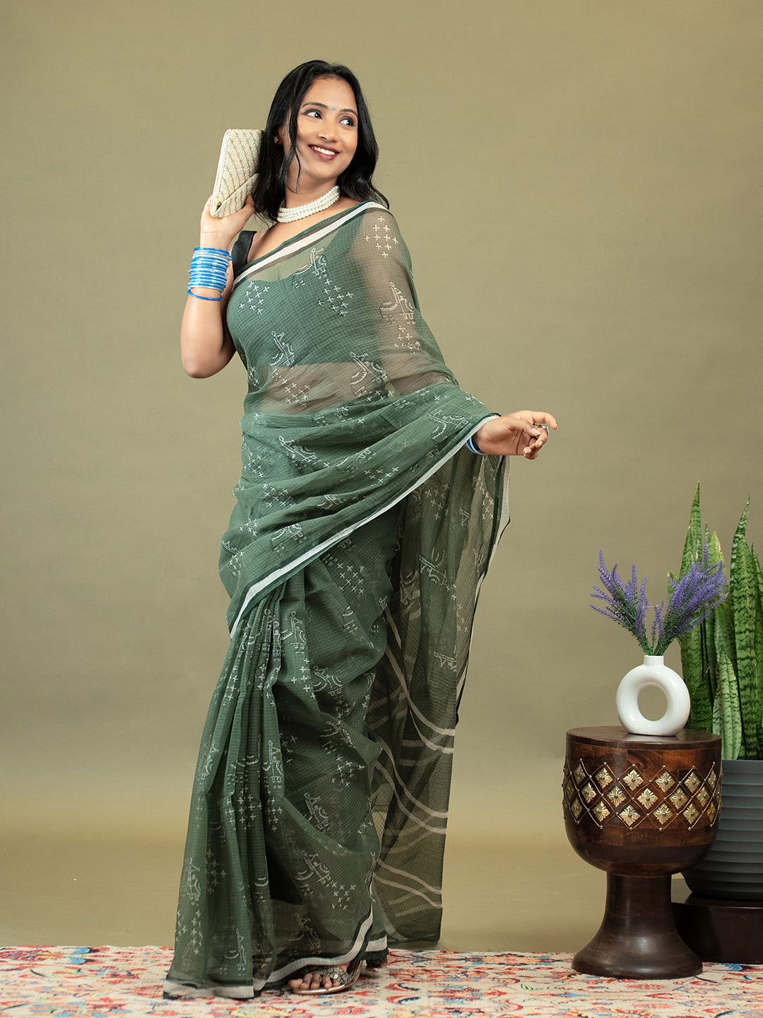 Raag Olive Dabu Saree
