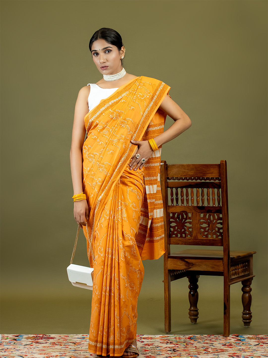 Gulkar Orange Dabu Saree