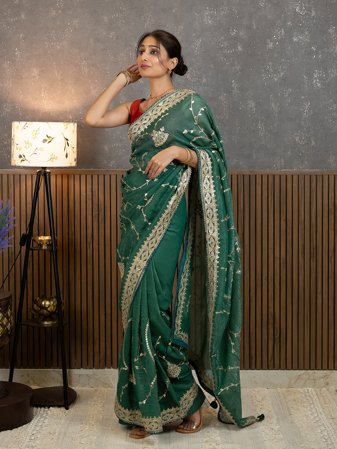 Gota Green Embroidered Saree