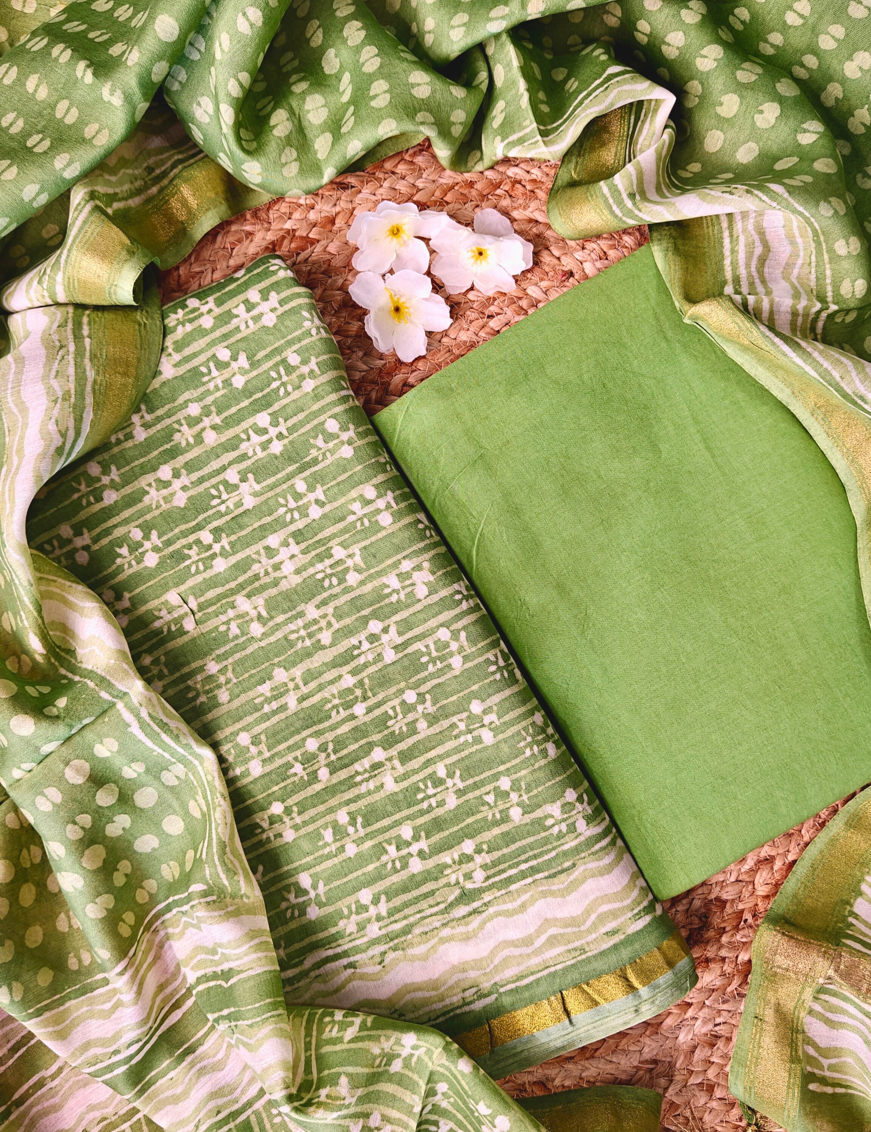 Chitra Green Bagru Dress Material