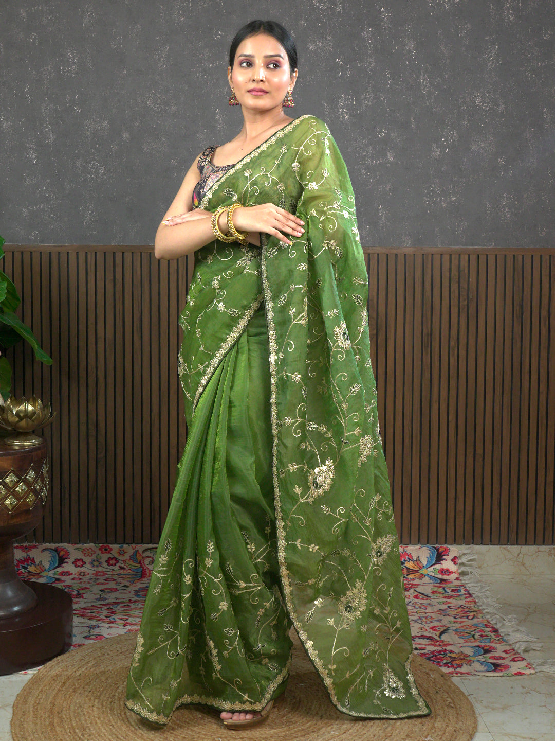 Gota Olive Embroidered Saree