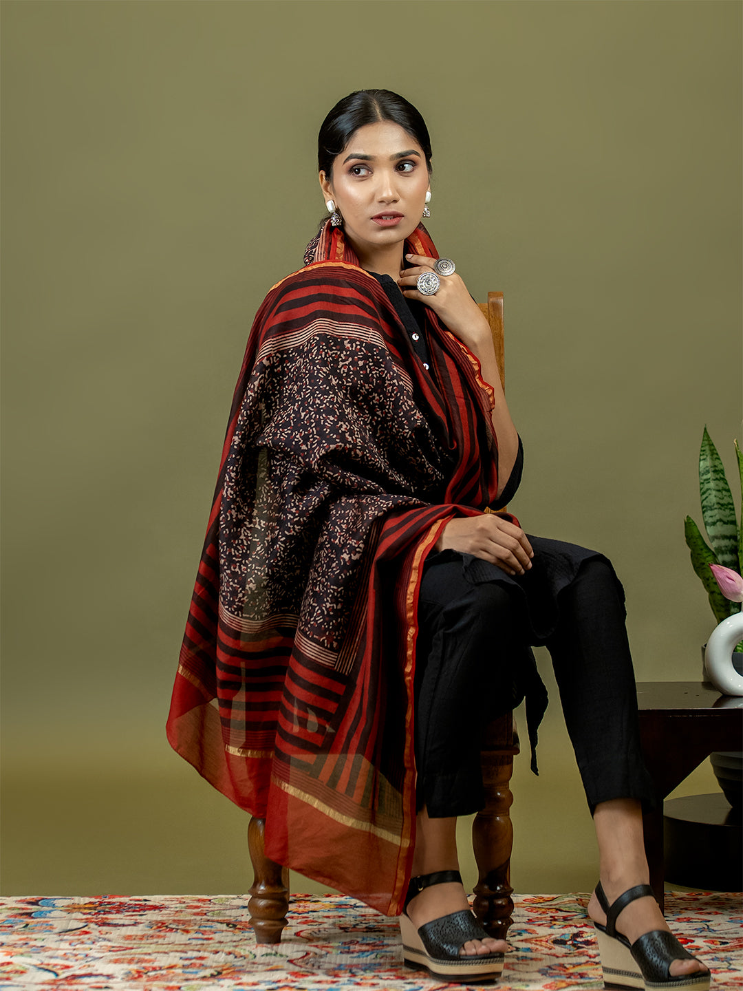 Saanjh Maroon Ajrakh Dupatta