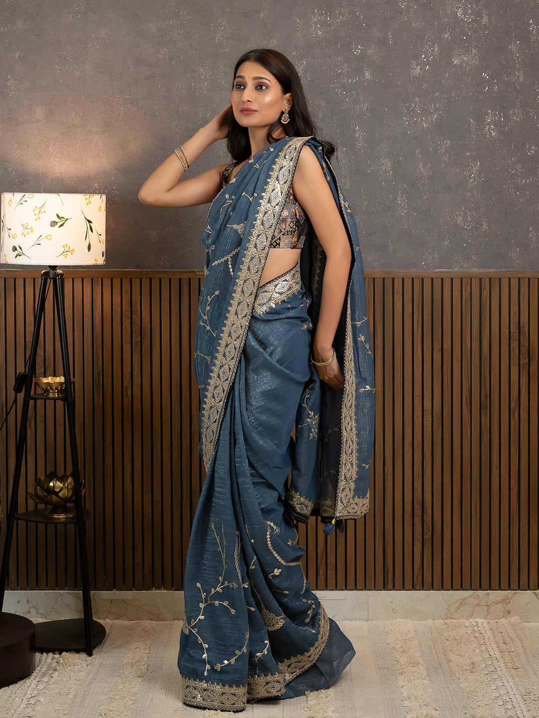 Gota Blue Embroidered Saree