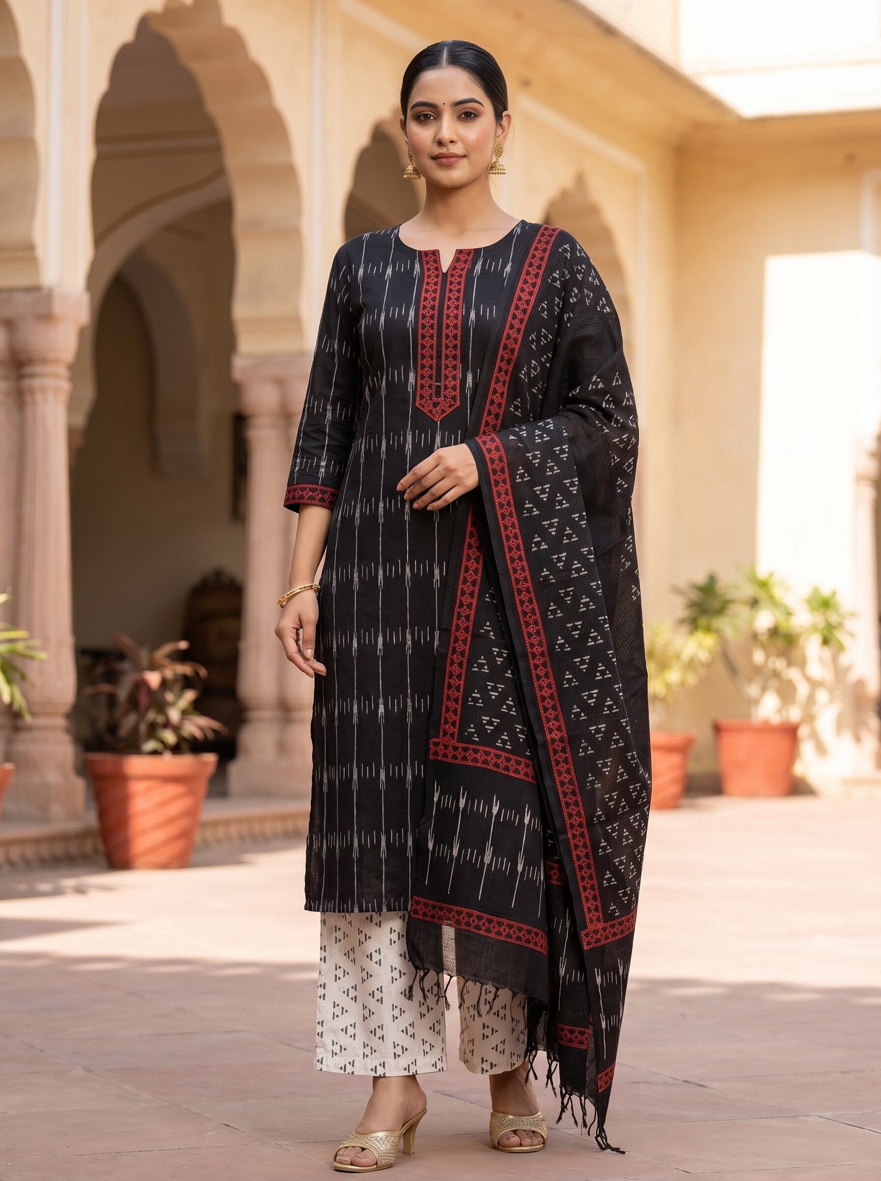 Panak Black Bagru Dress Material
