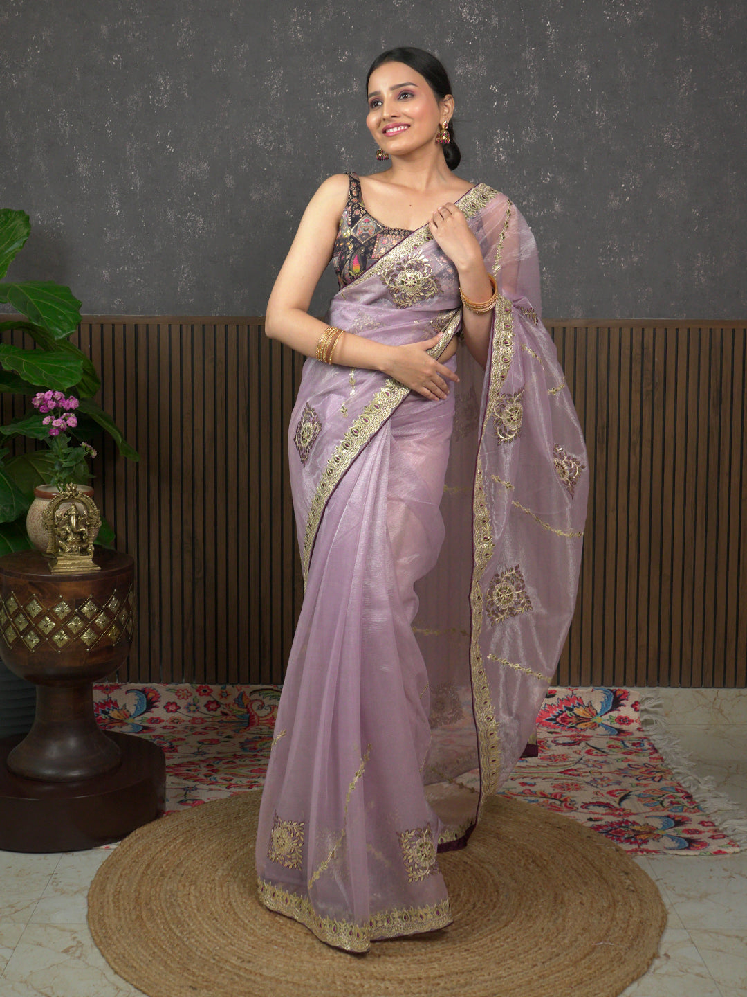 Gota Lavender Embroidered Saree