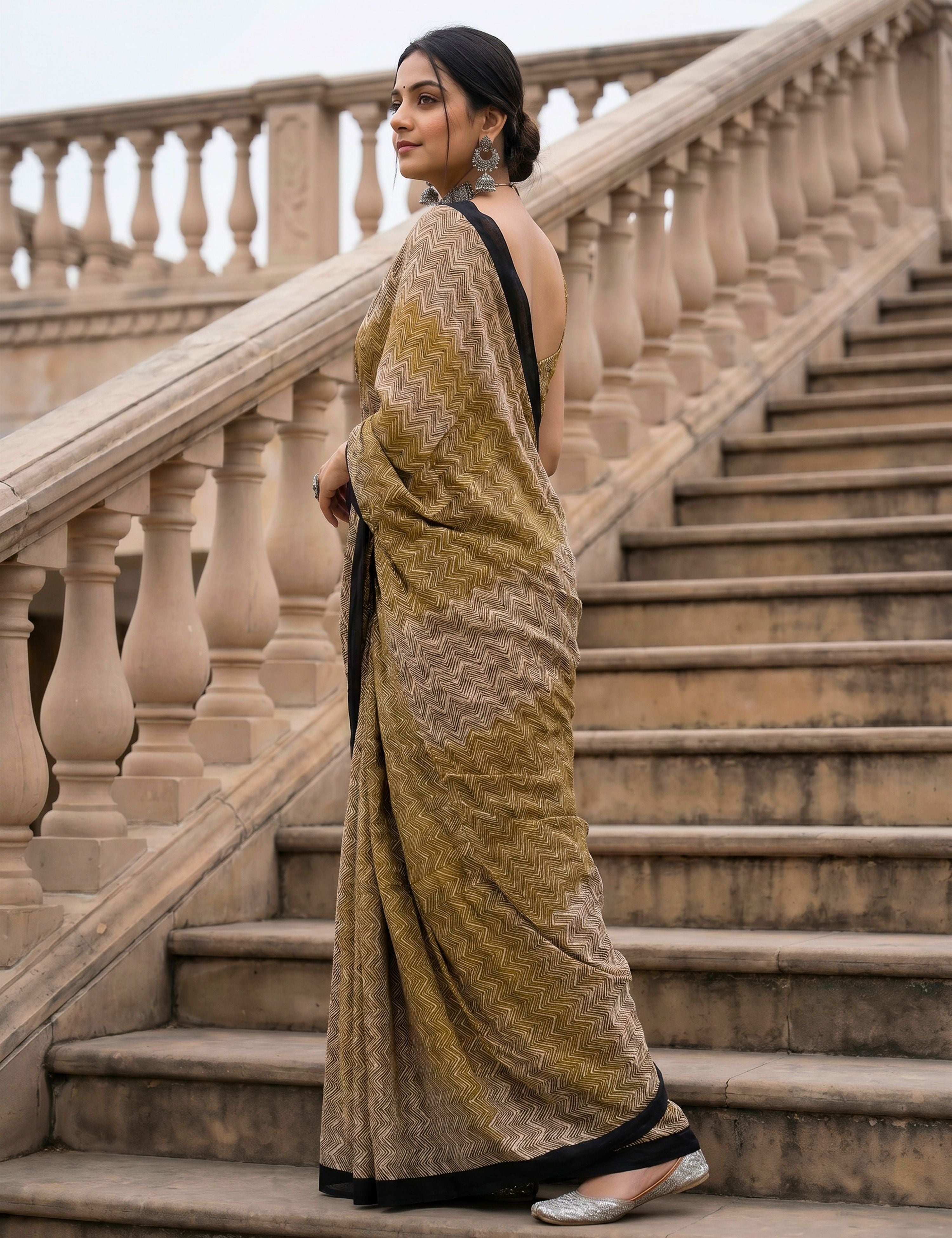 Indus Mustard Bagru Saree