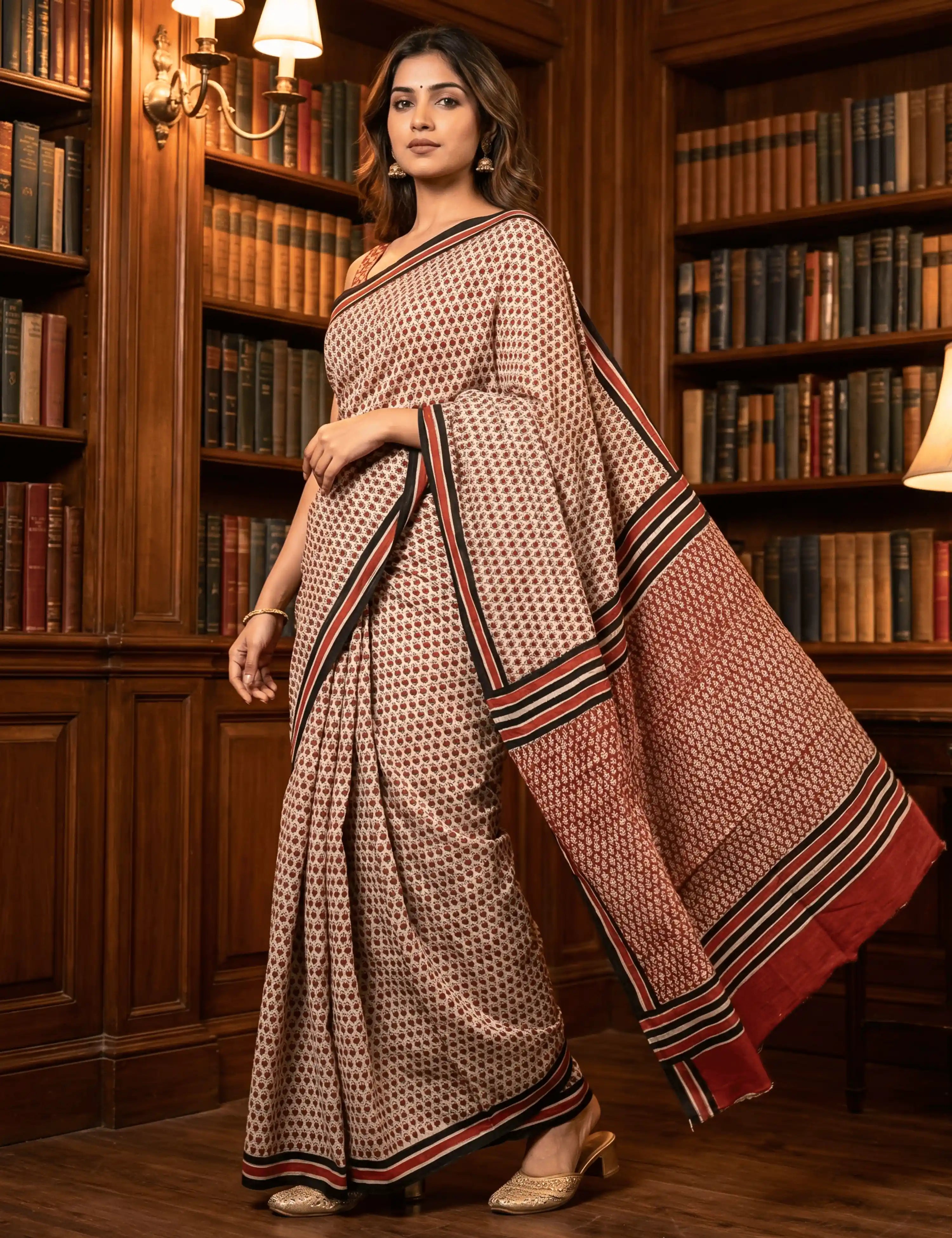 Indus Beige Bagru Saree