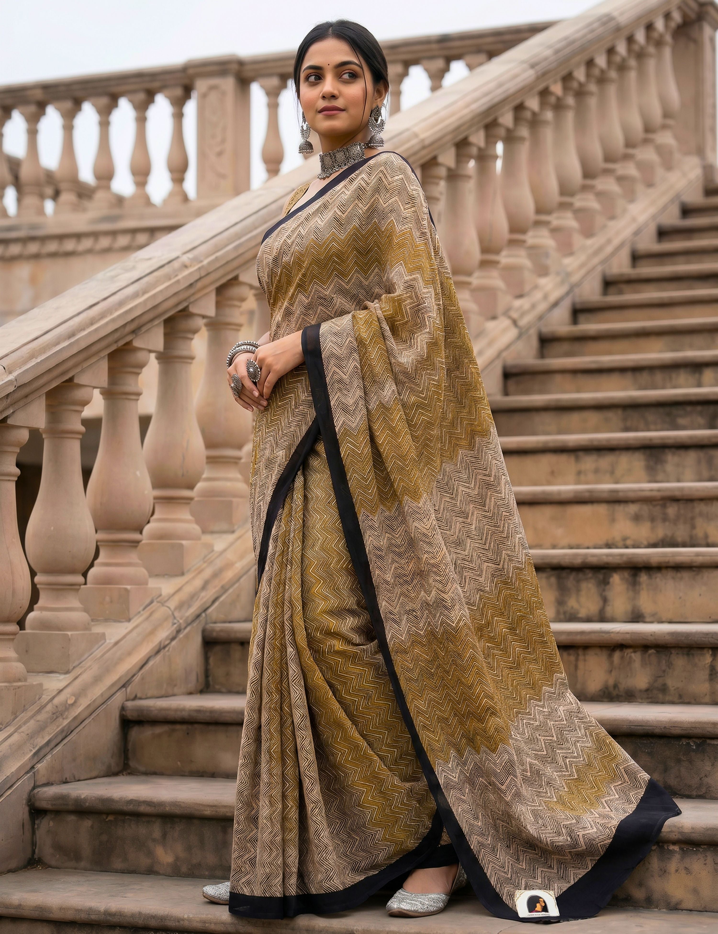 Indus Mustard Bagru Saree