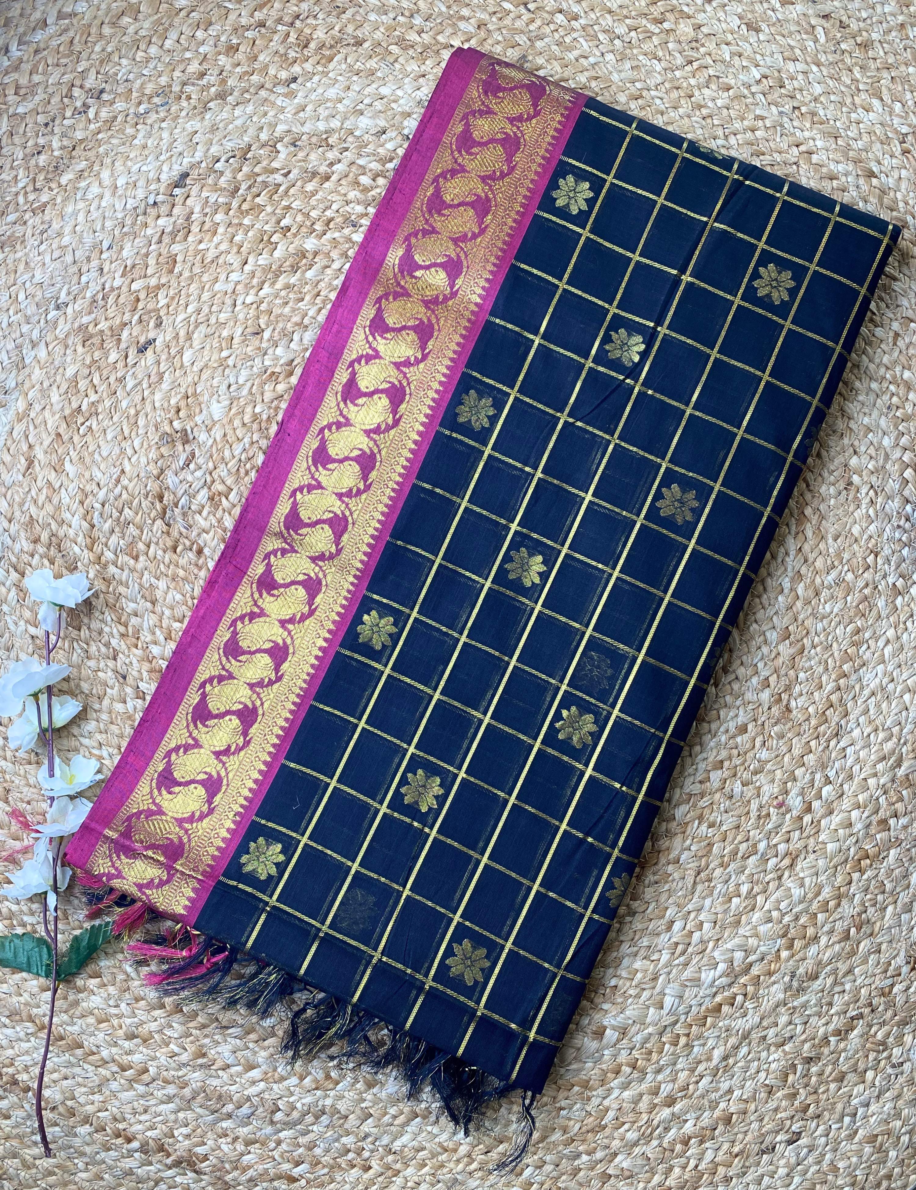 Phool Black Venkatagiri Saree