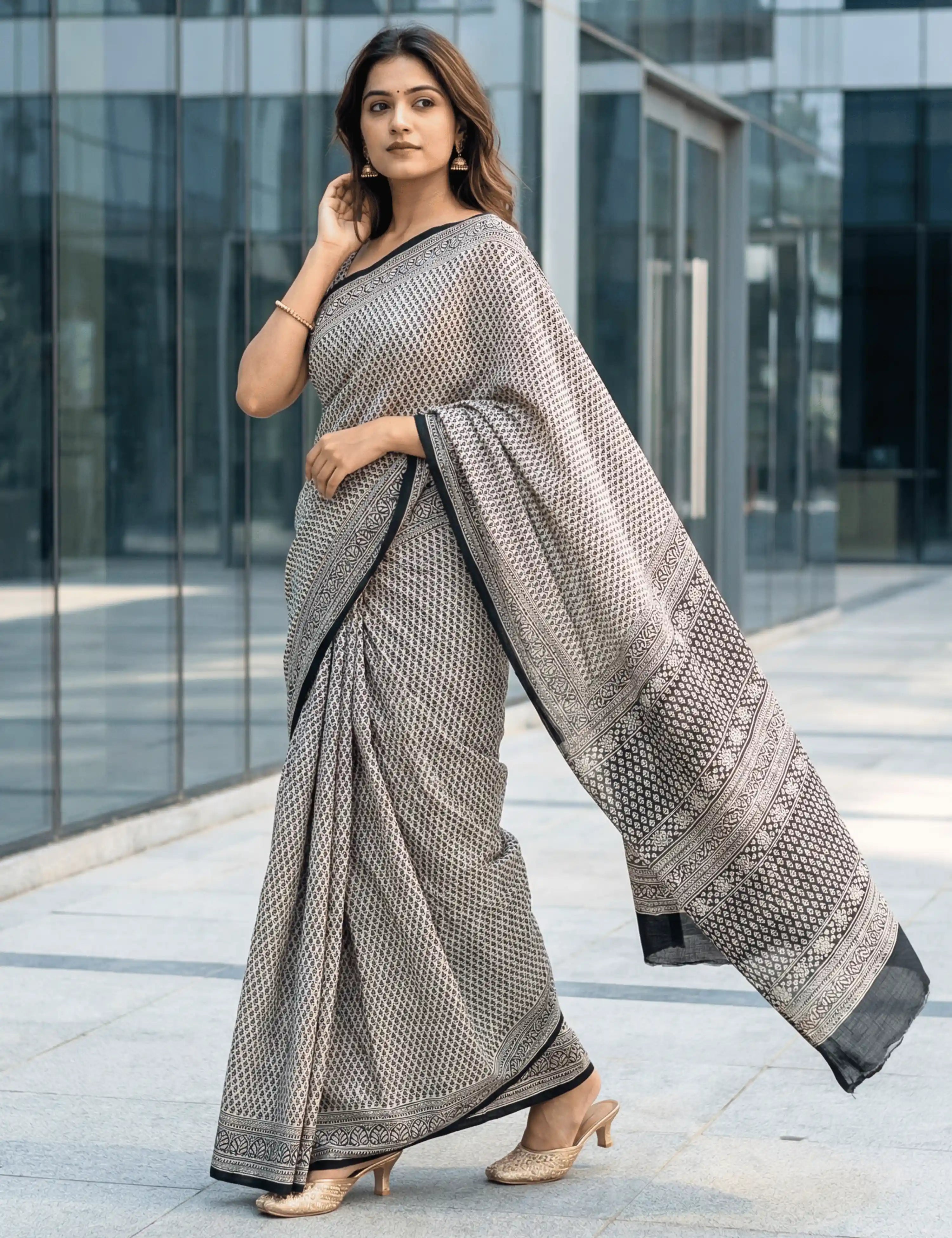 Indus Off-White Bagru Saree