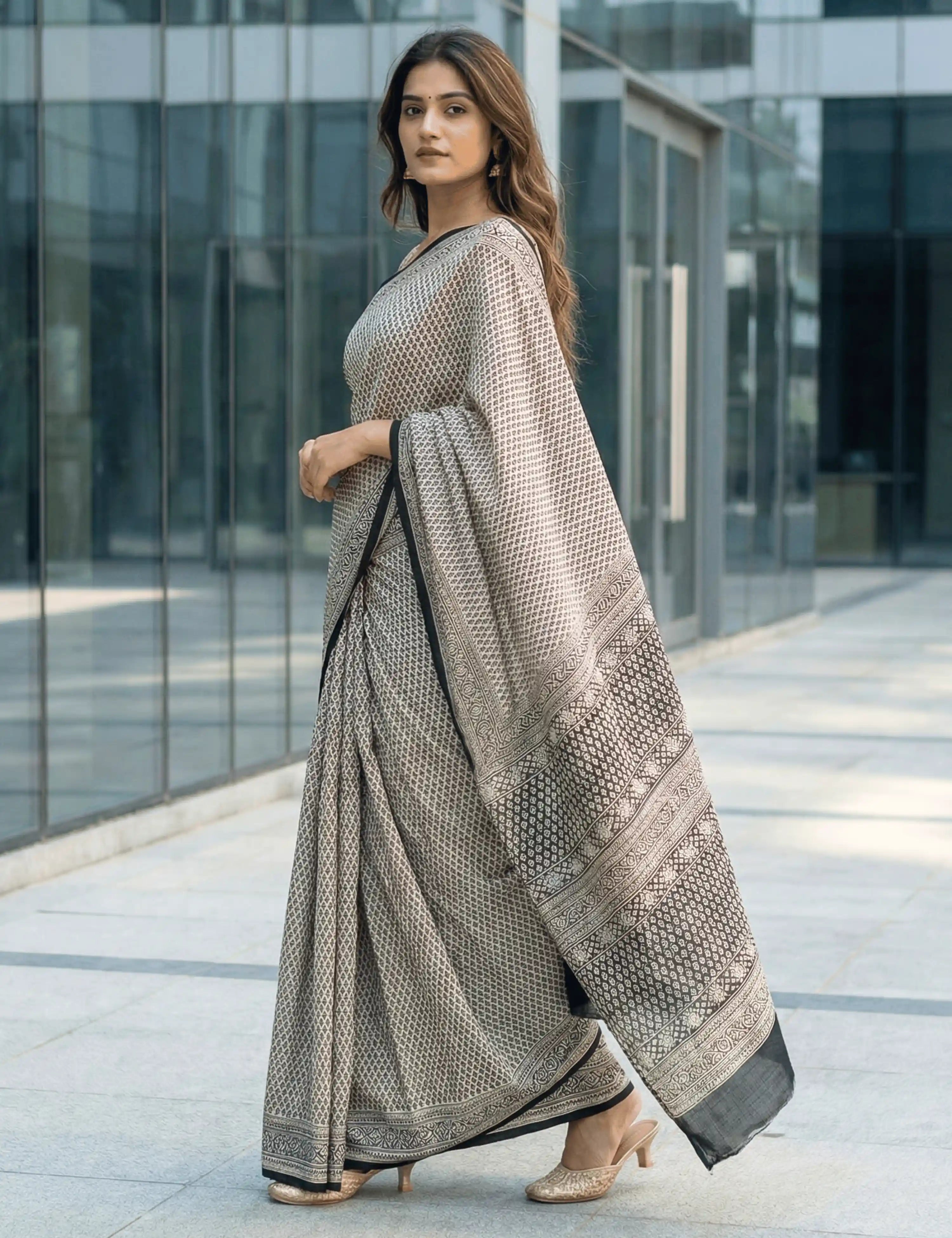 Indus Off-White Bagru Saree