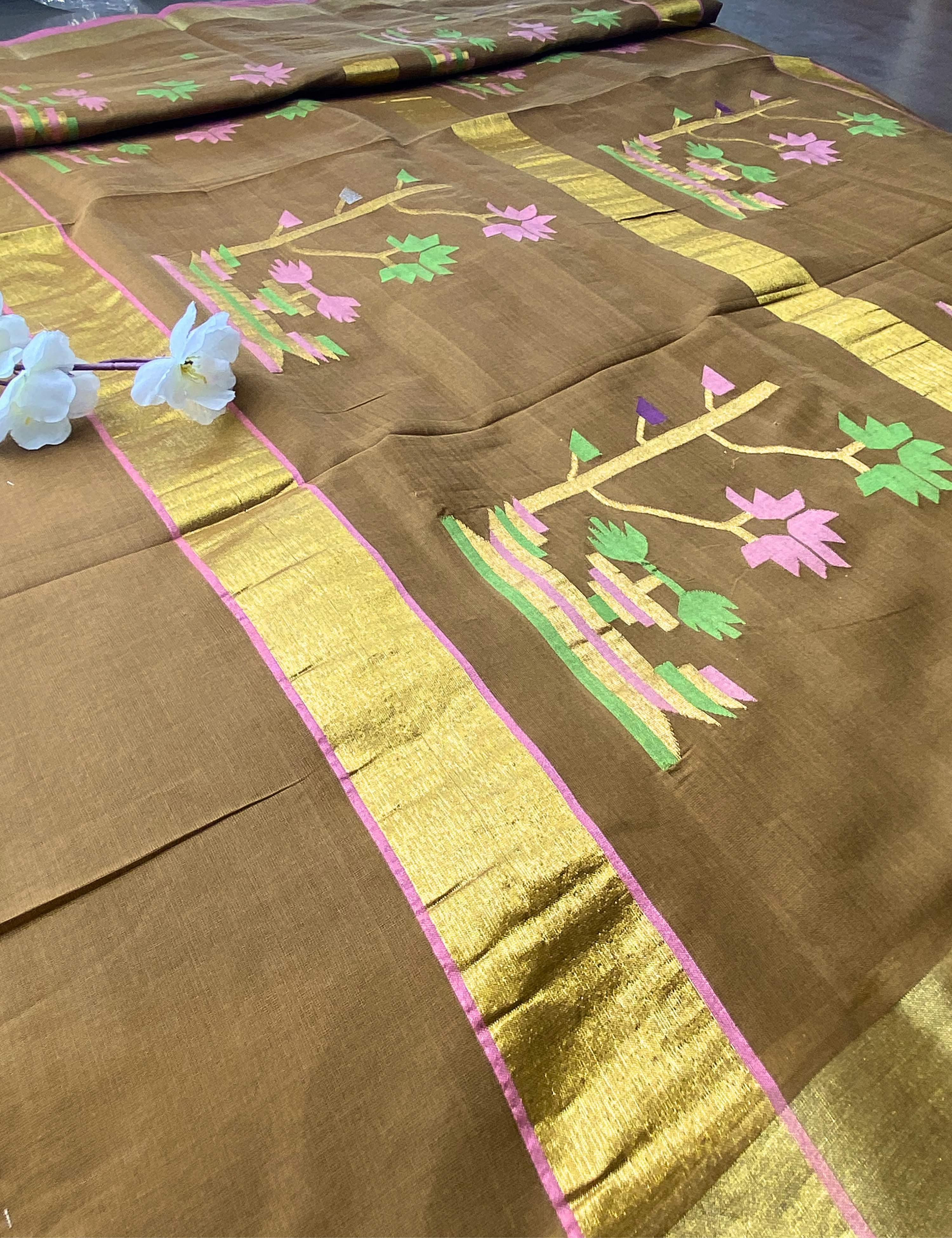 Phool Khaki Venkatagiri Saree