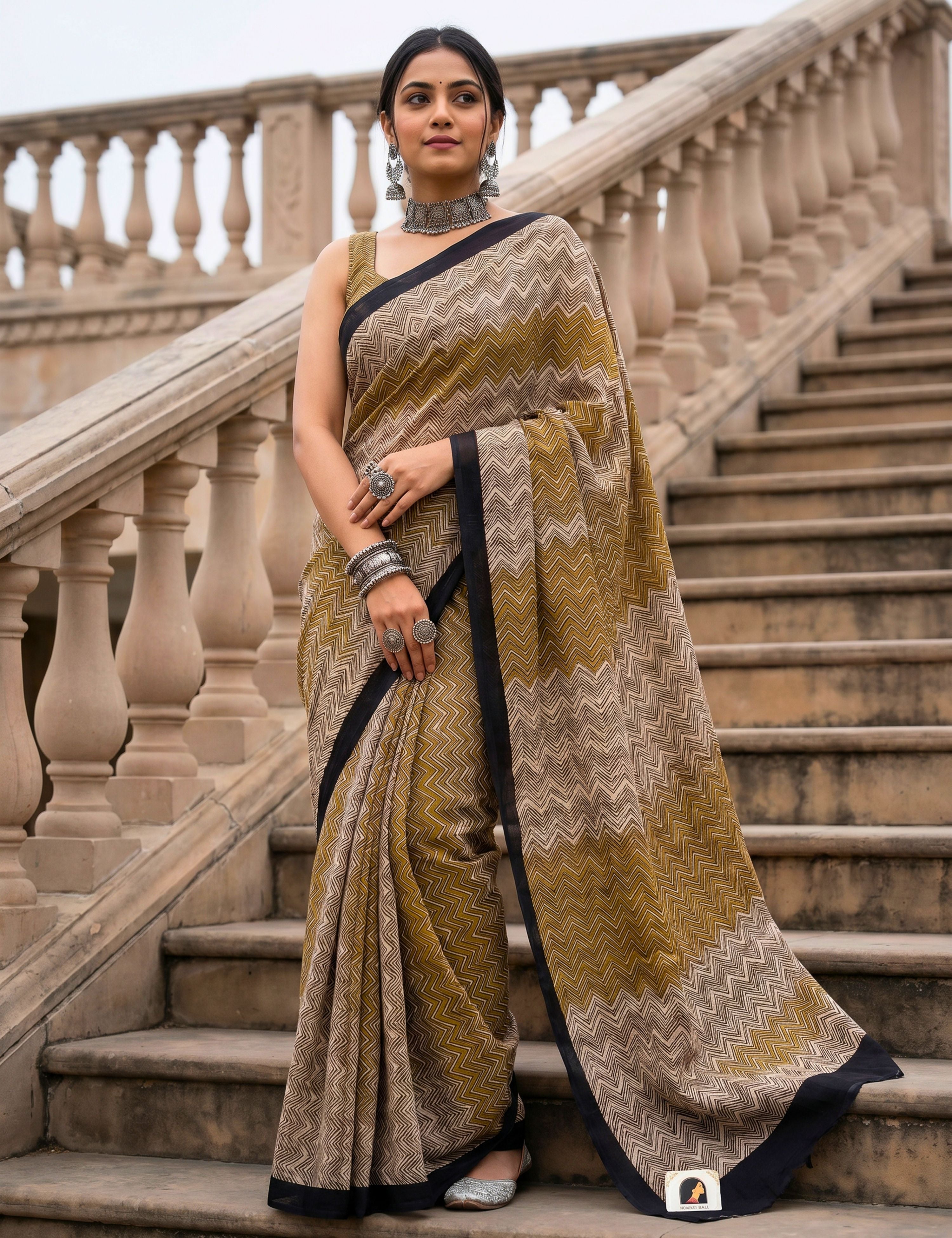 Indus Mustard Bagru Saree