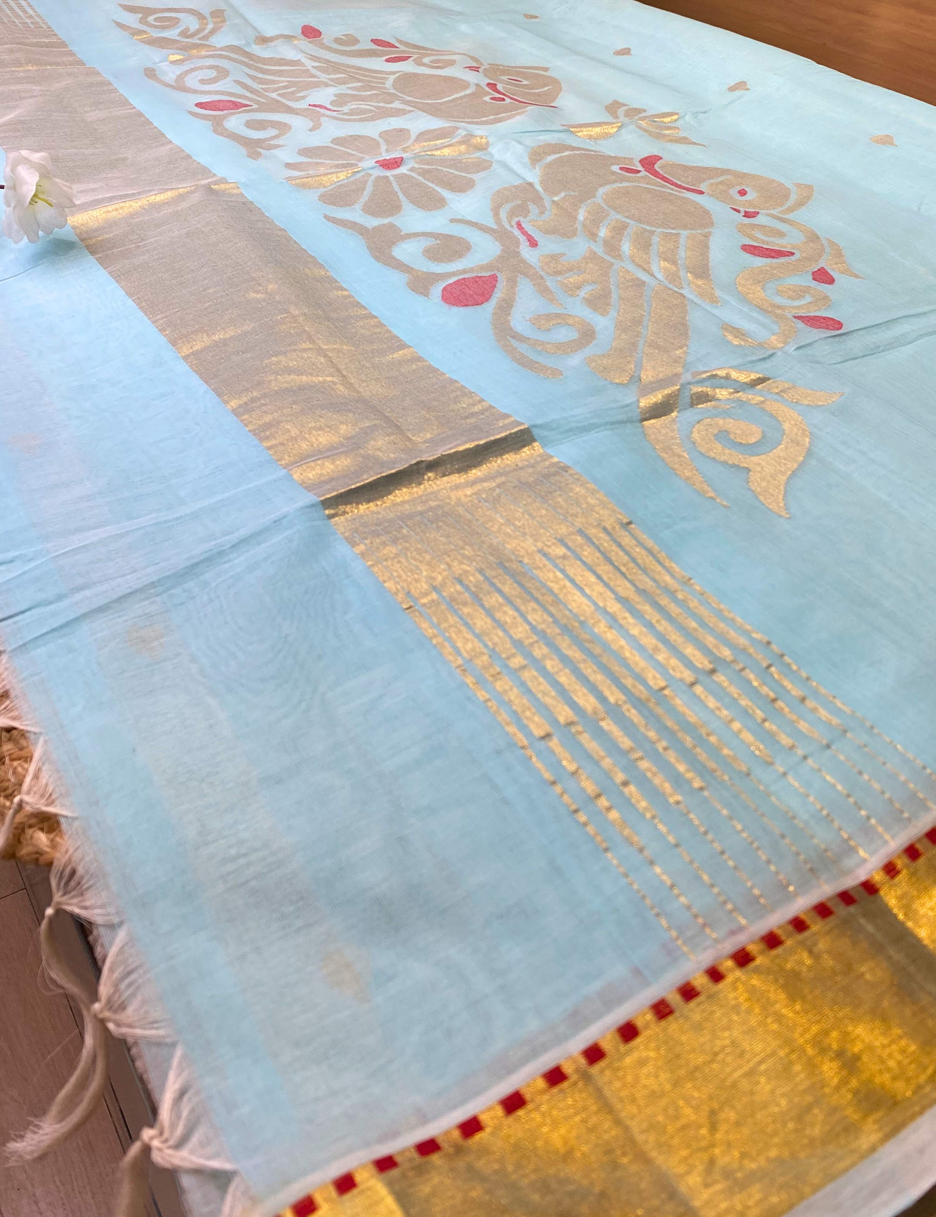 Popat Skyblue Venkatagiri Jamdani Saree