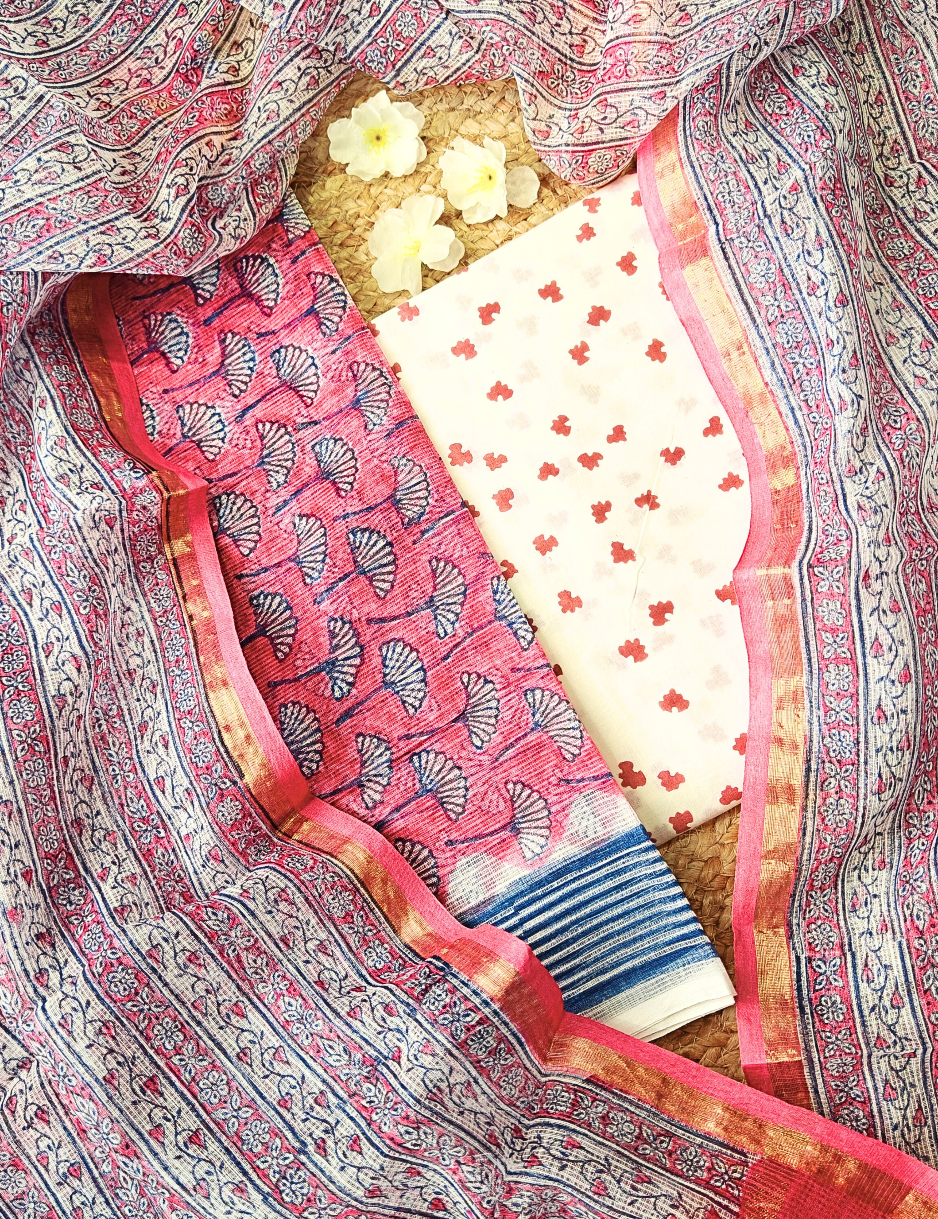 Vaayu Pink Bagru Dress Material