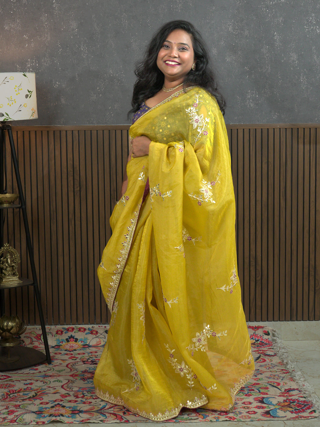 Gota Mustard Embroidered Saree
