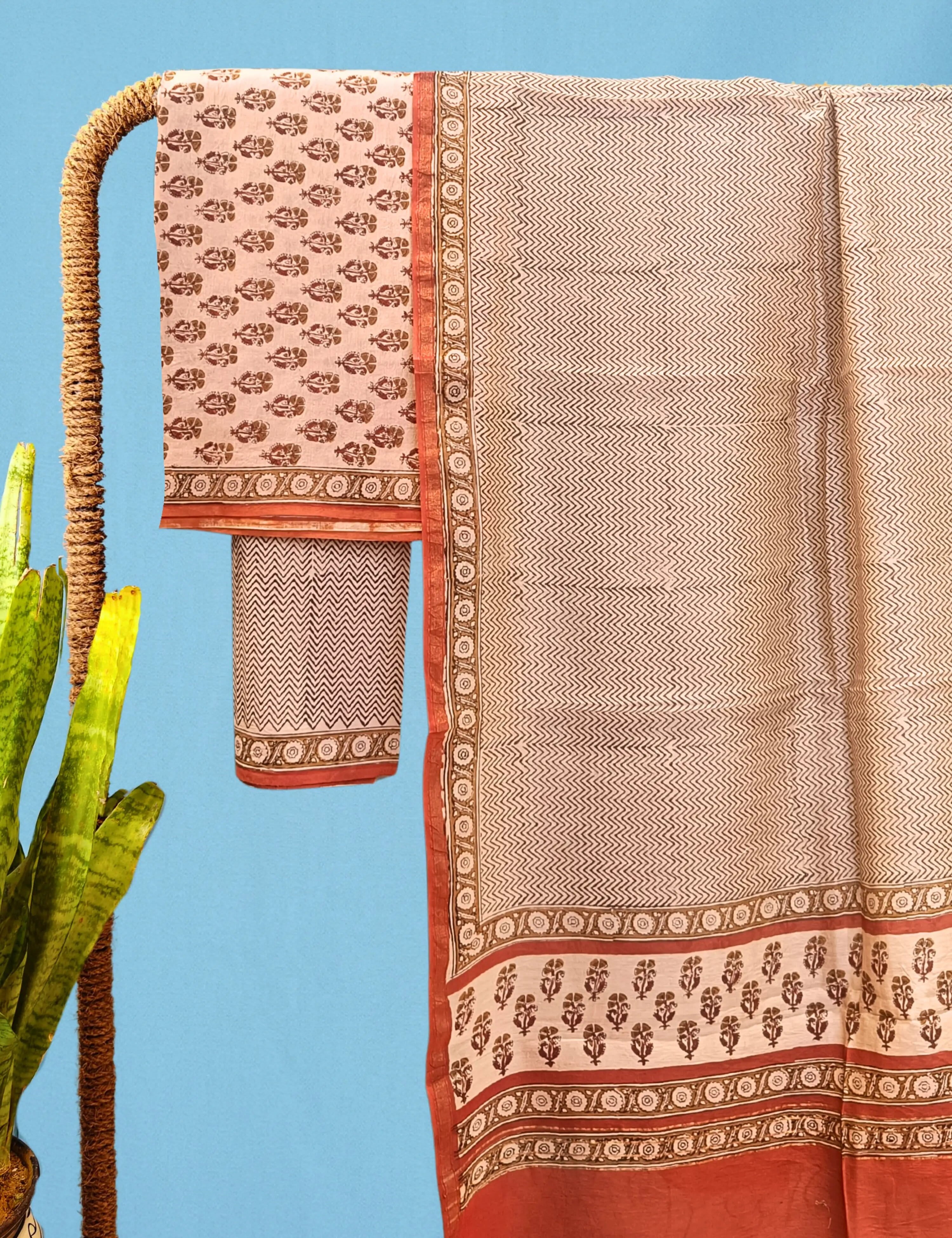 Zhanak Khaki Bagru Dress Material