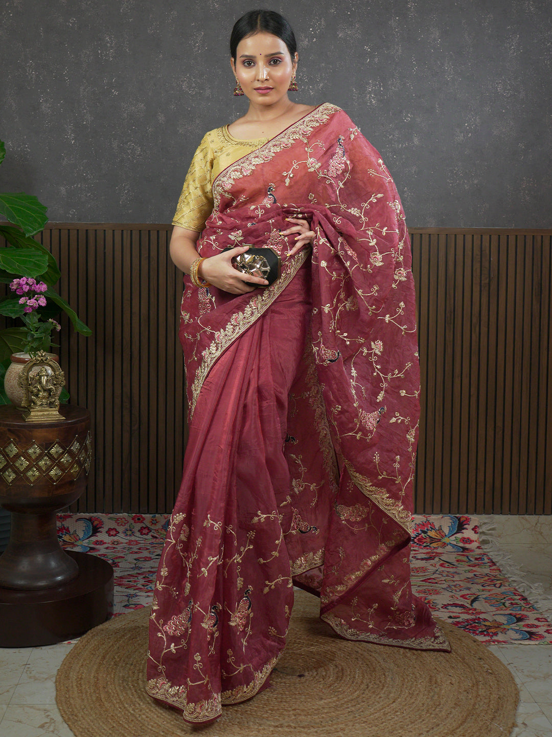 Gota Maroon Embroidered Saree