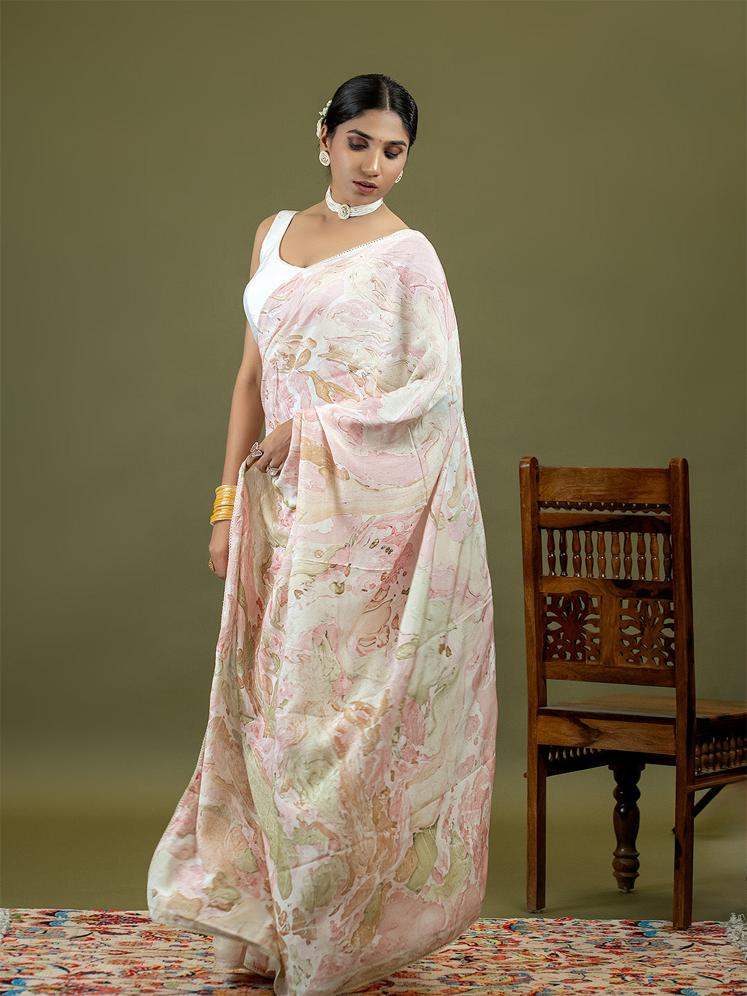 Chhavi Pink Marble Print Saree