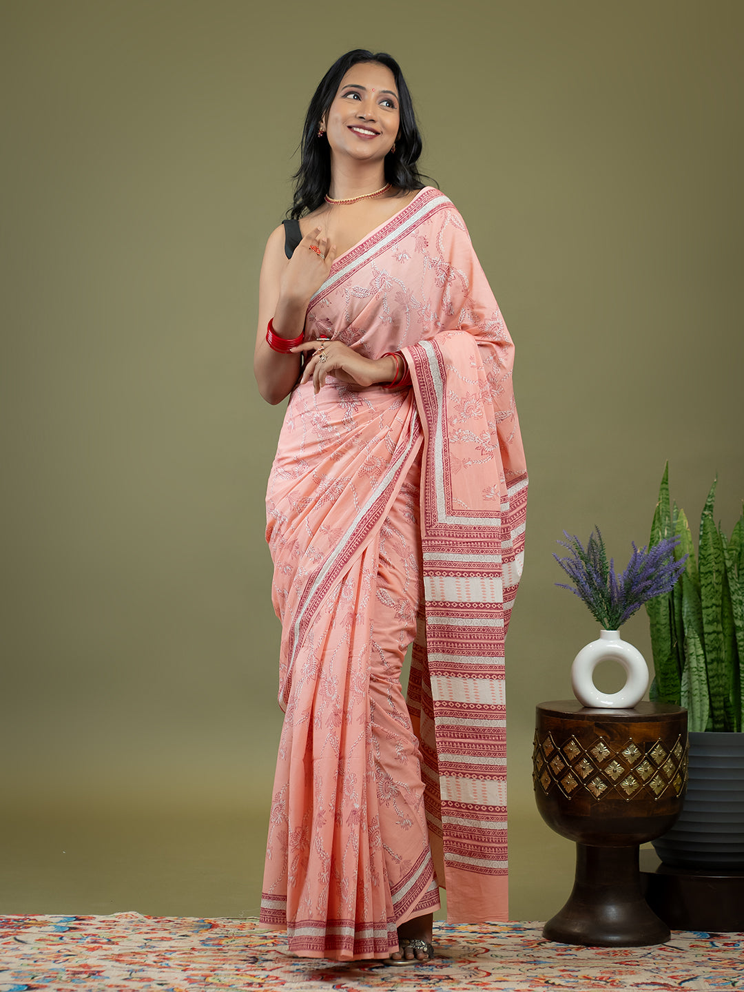 Gulkar Peach Dabu Saree