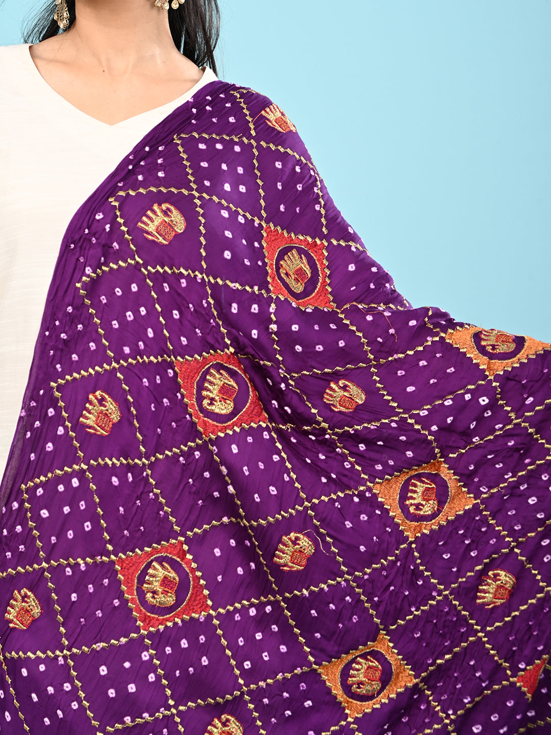 Gajgamini Purple Bandhini Dupatta