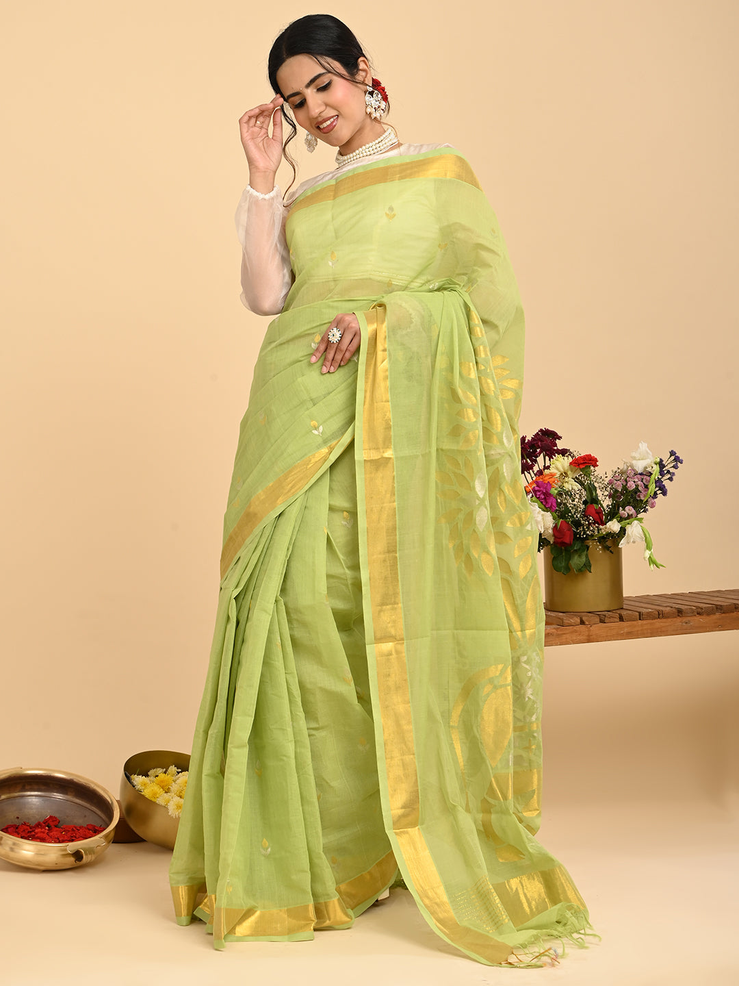 Kamdhenu Limegreen Venkatagiri Saree
