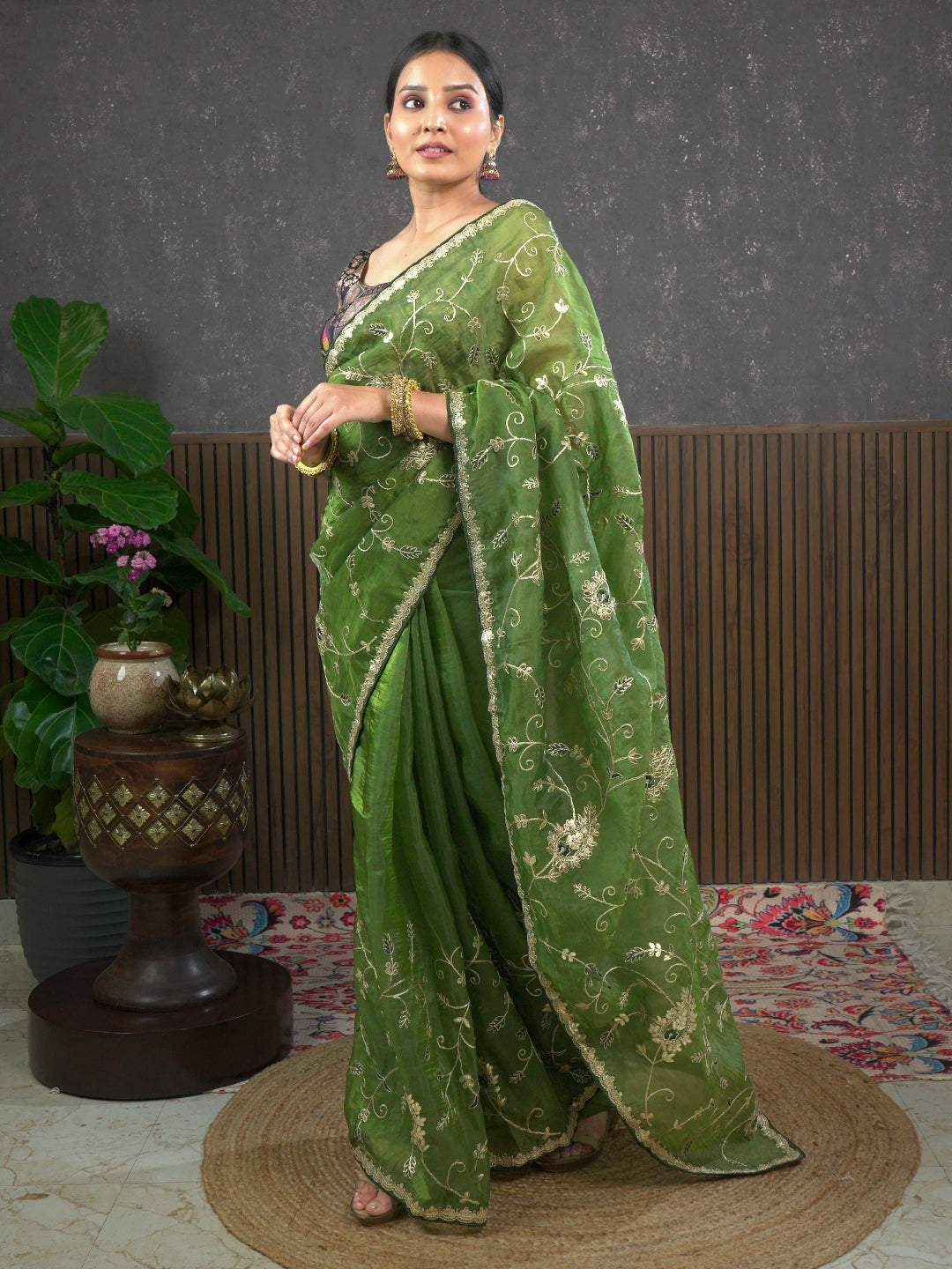 Gota Olive Embroidered Saree