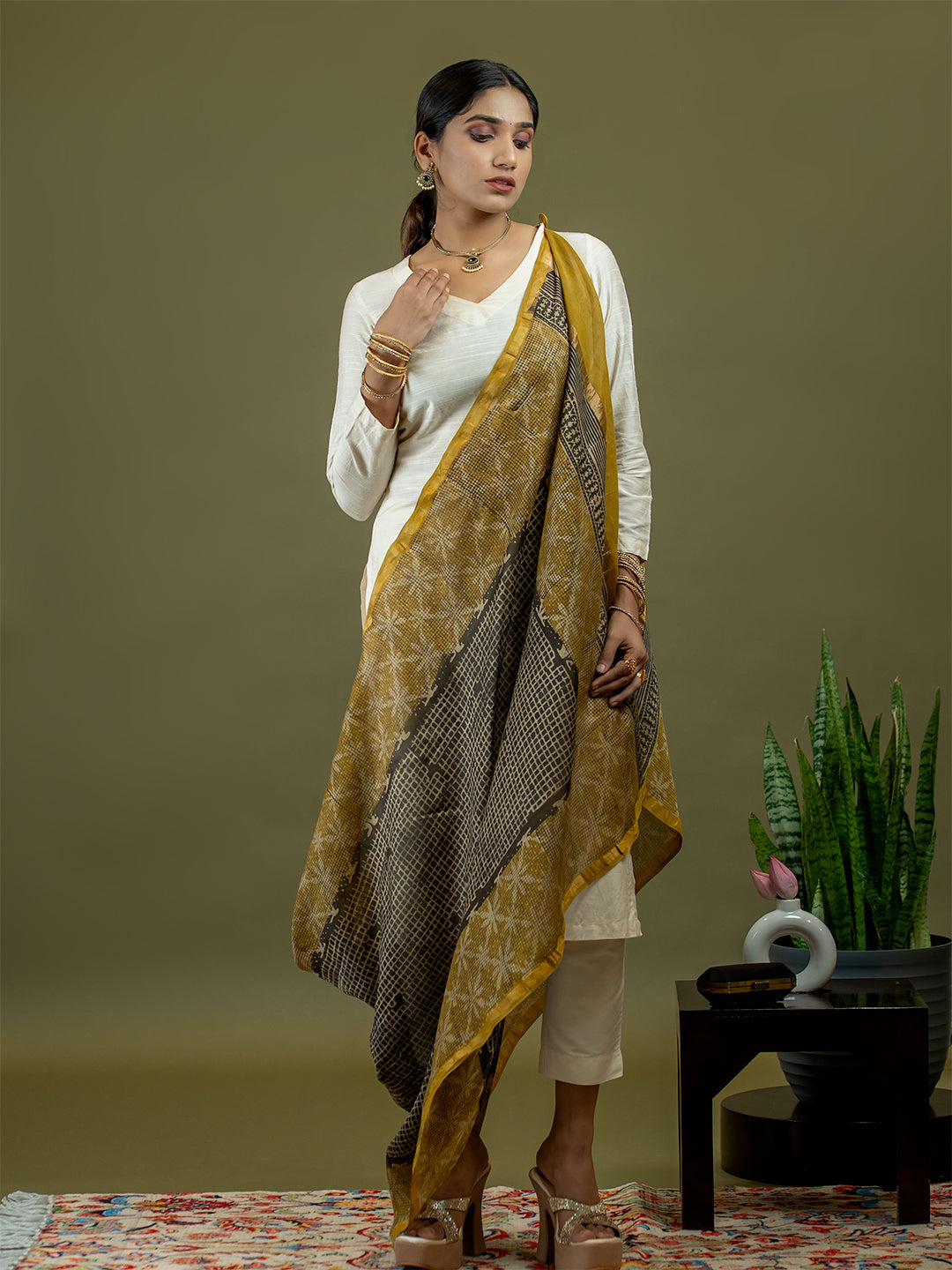 Chhavi Mustard Ajrakh Dupatta