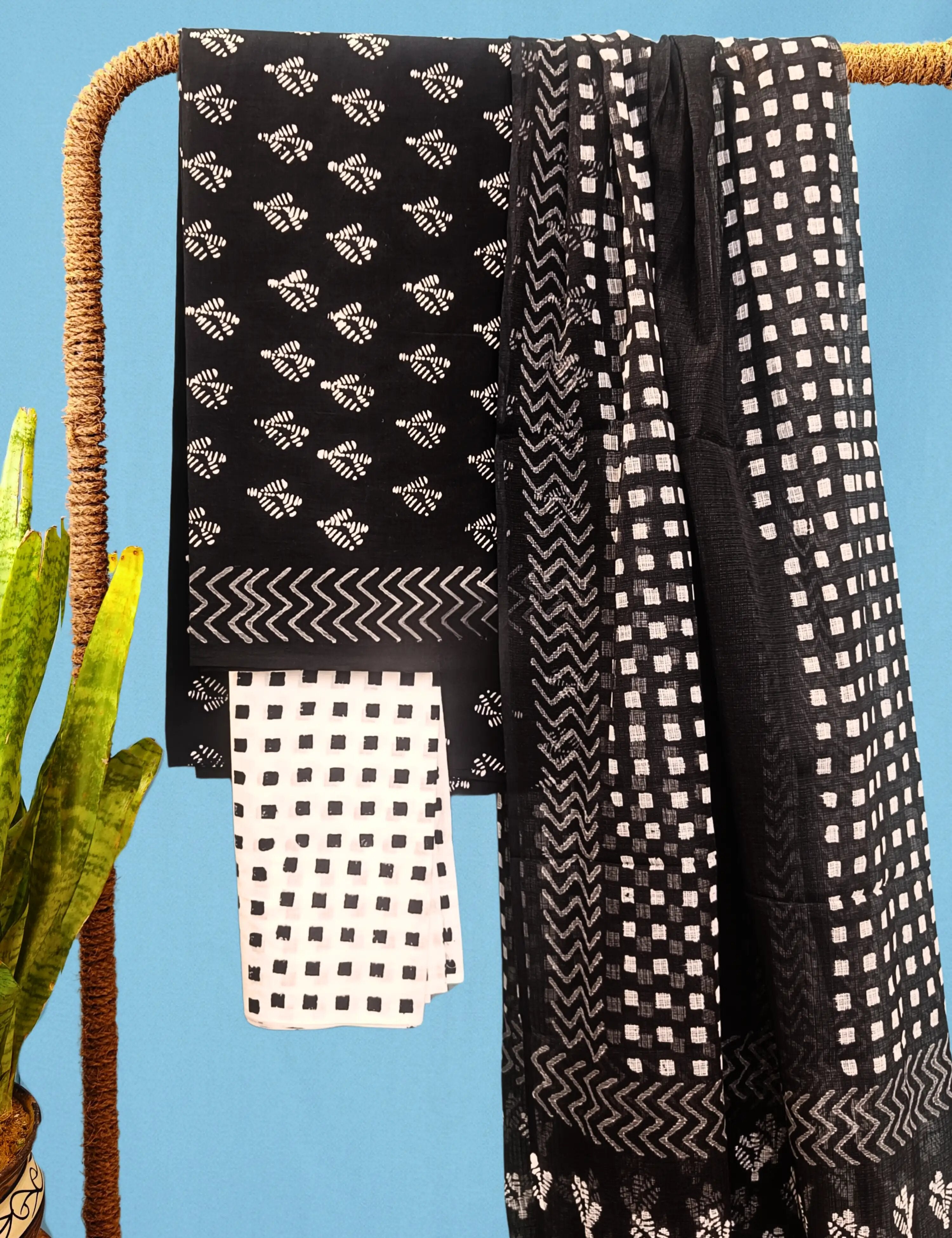 Shulba Black Bagru Dress Material