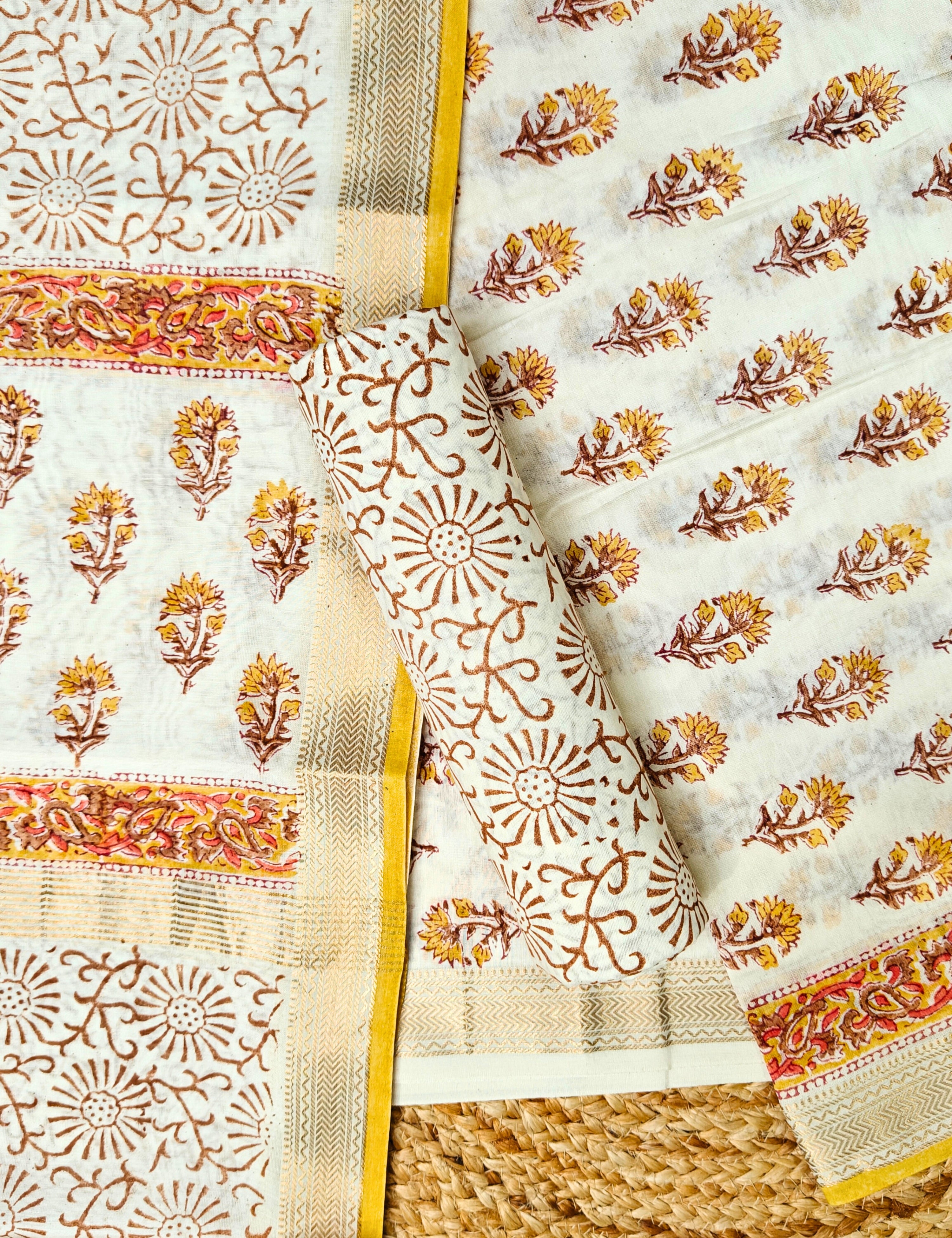 Maati Yellow Bagru Dress Material