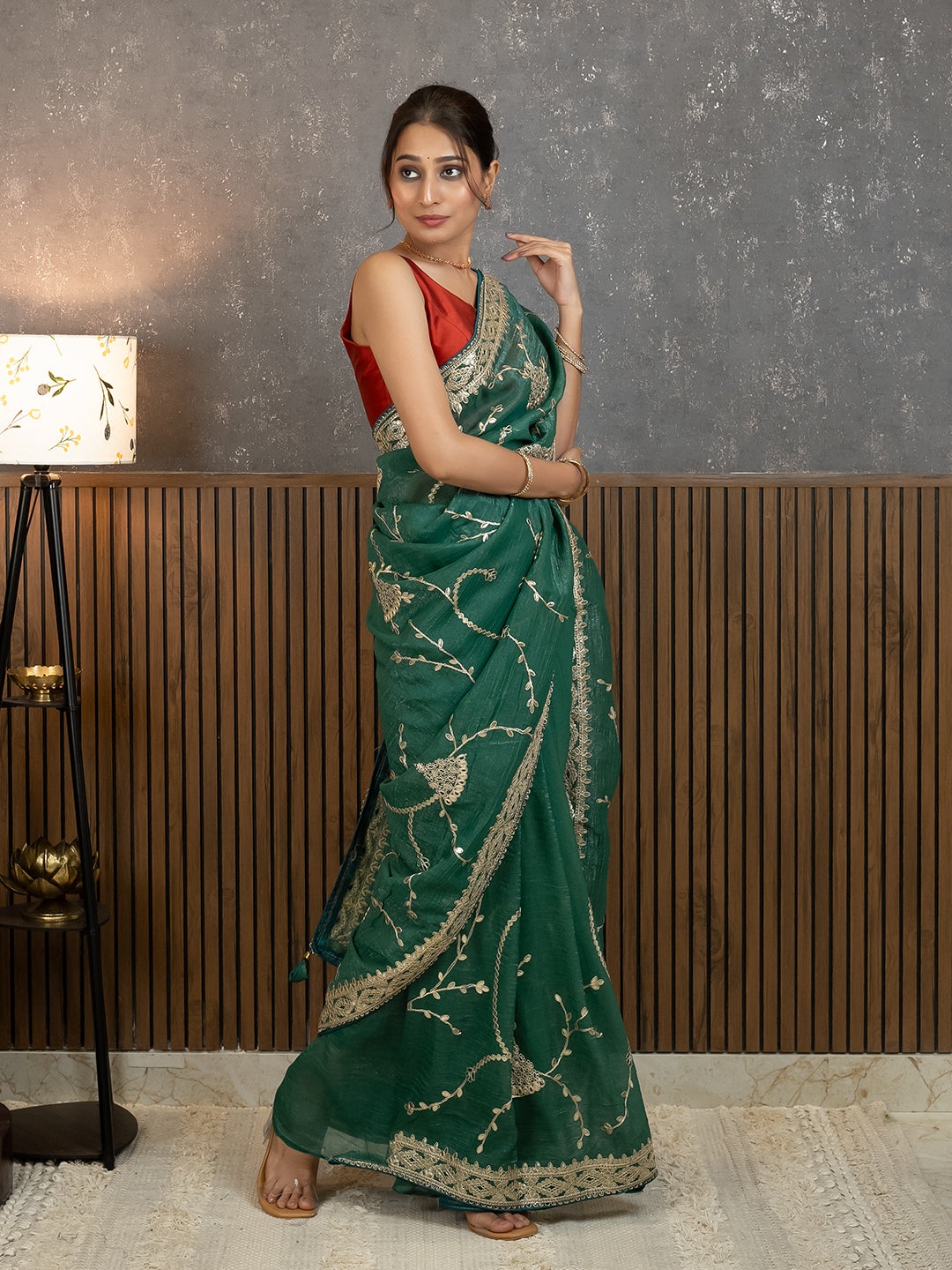 Gota Green Embroidered Saree
