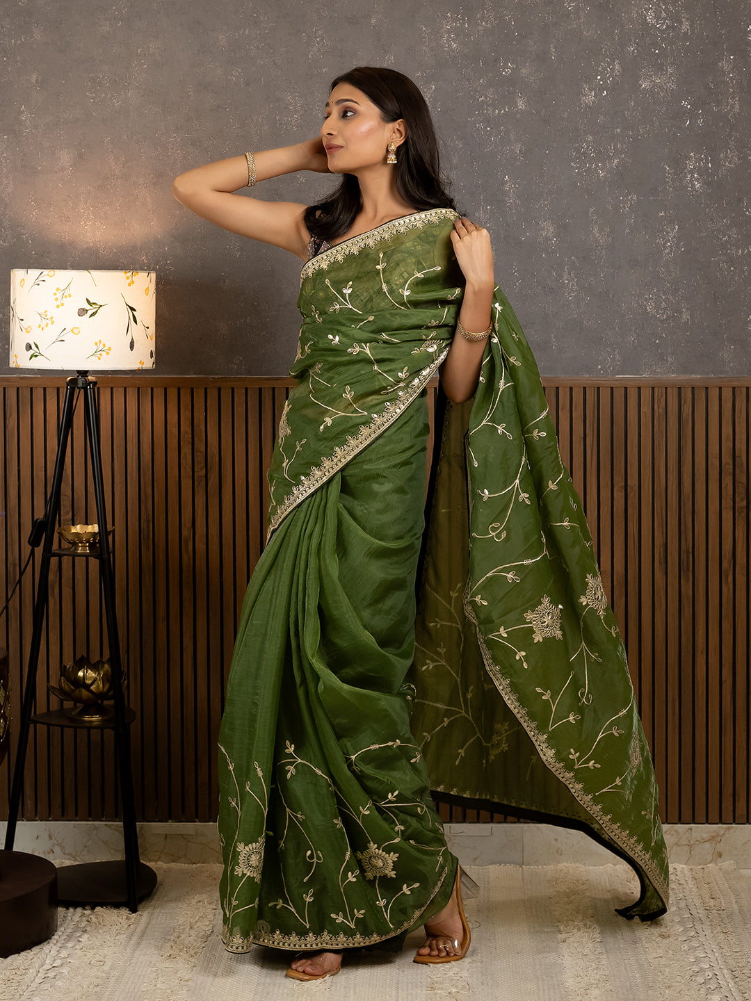 Gota Olive Embroidered Saree