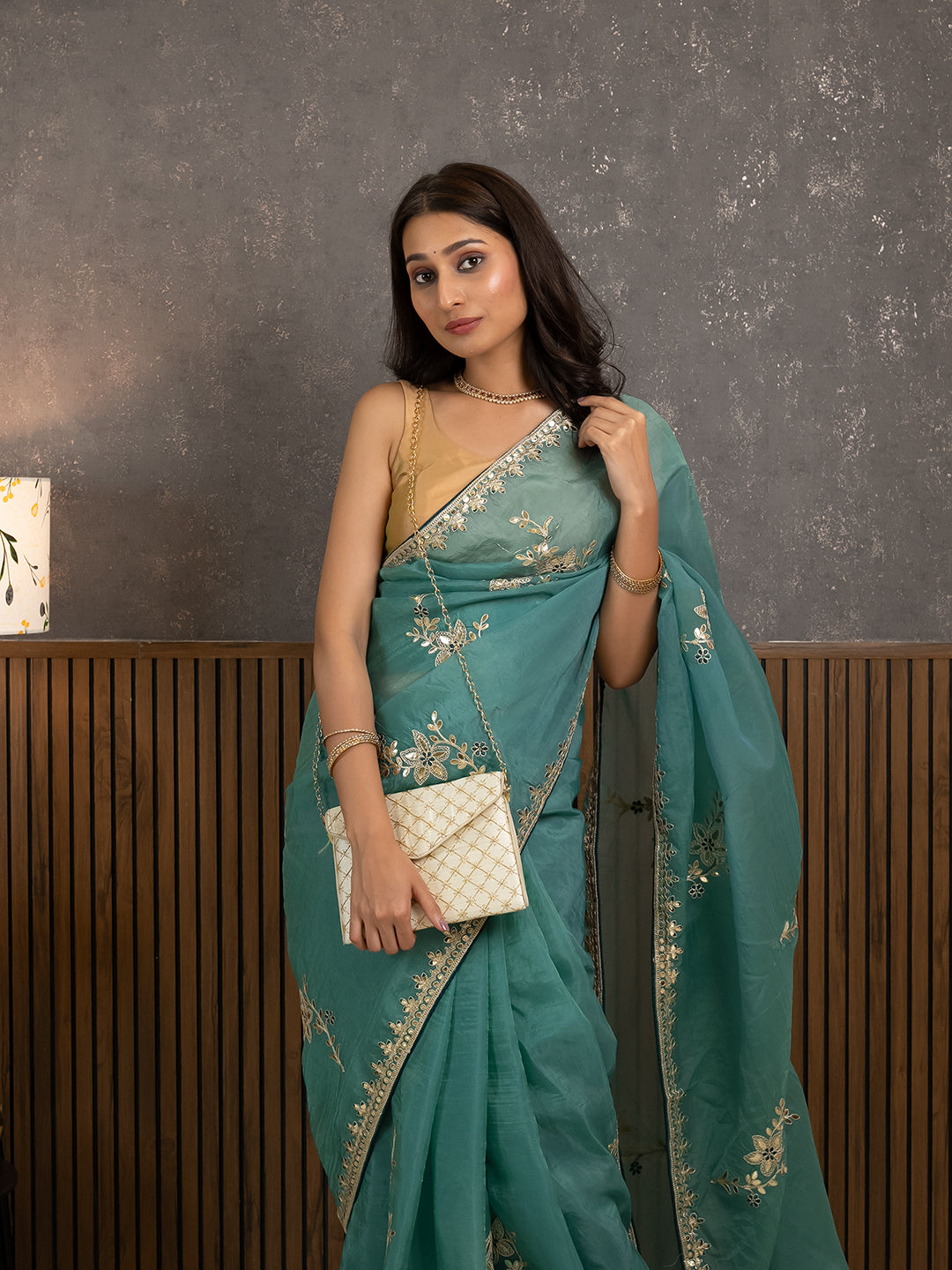 Gota Blue Embroidered Saree
