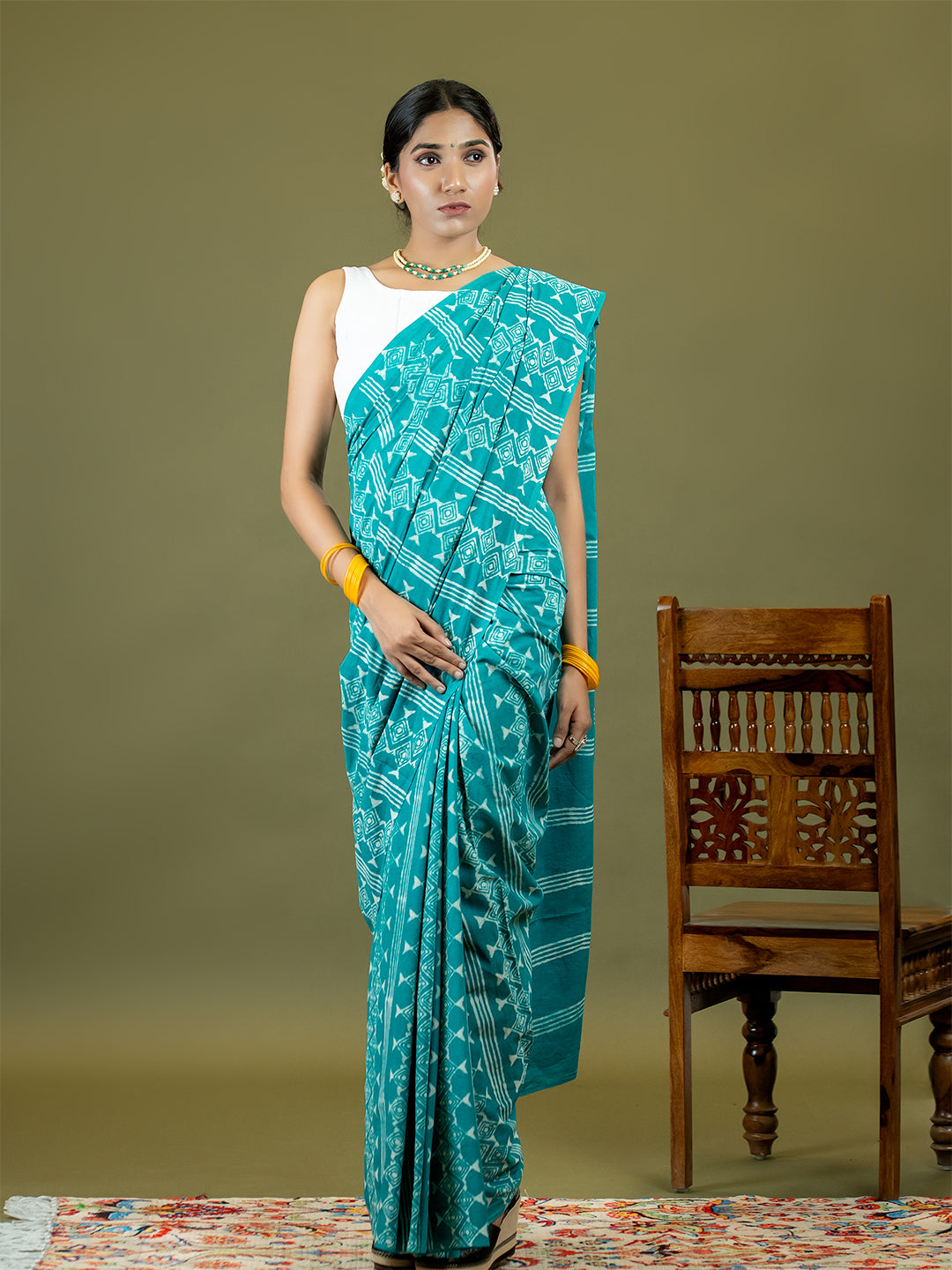 Matsya Turquoise Dabu Saree