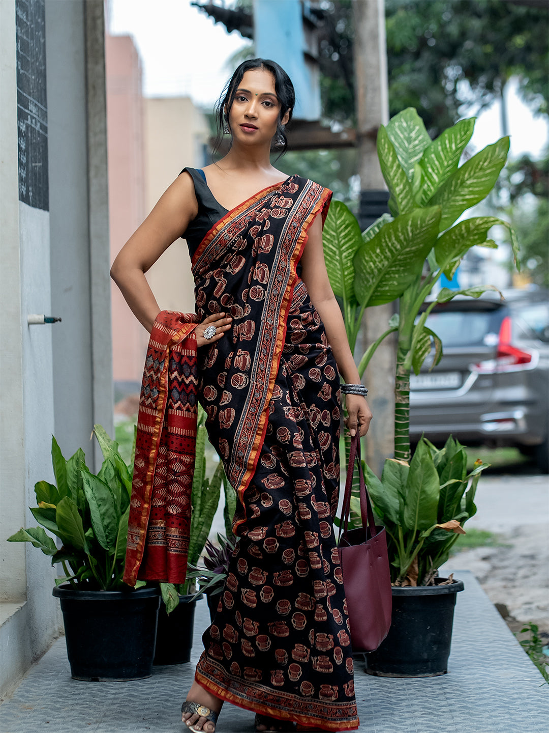 Avani Black Ajrakh Saree