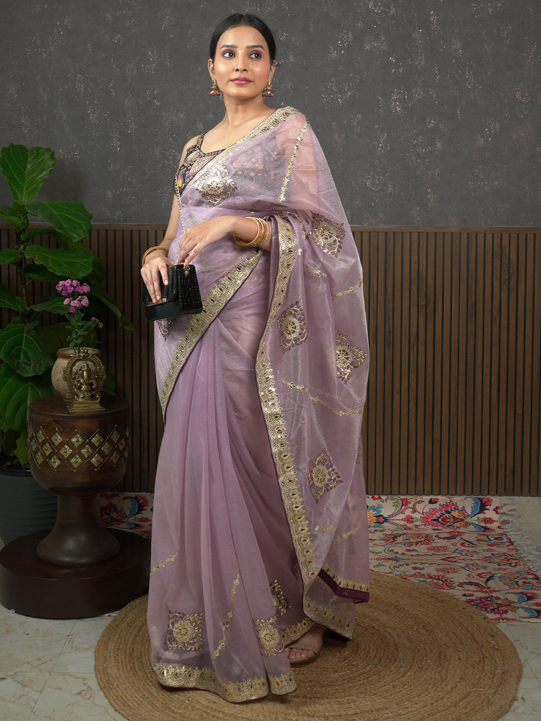 Gota Lavender Embroidered Saree