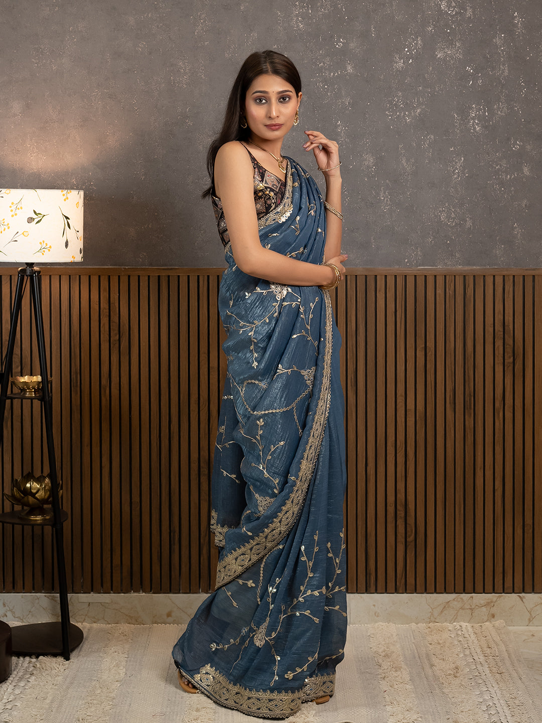 Gota Blue Embroidered Saree