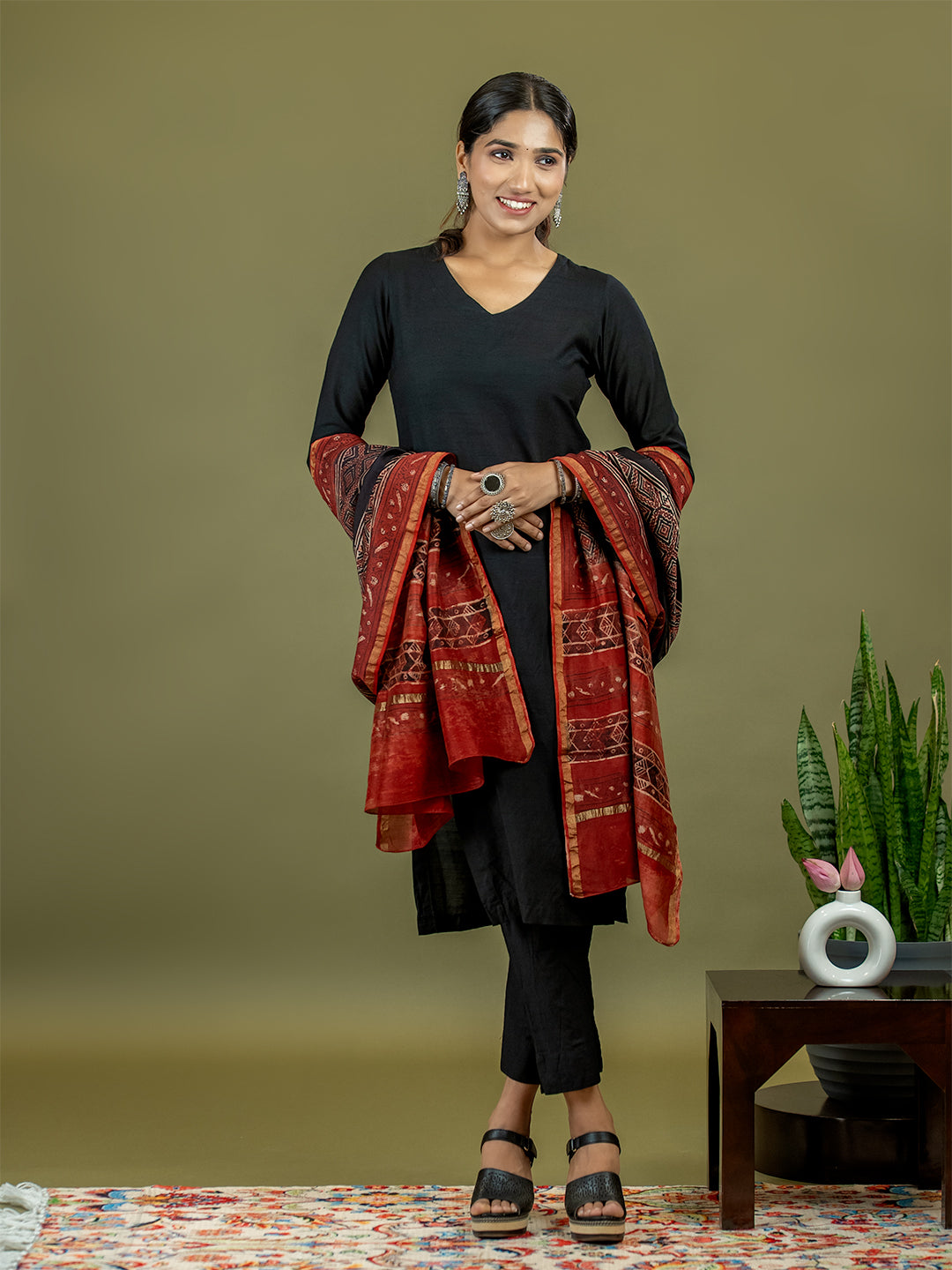 Khaasaj Black Ajrakh Dupatta