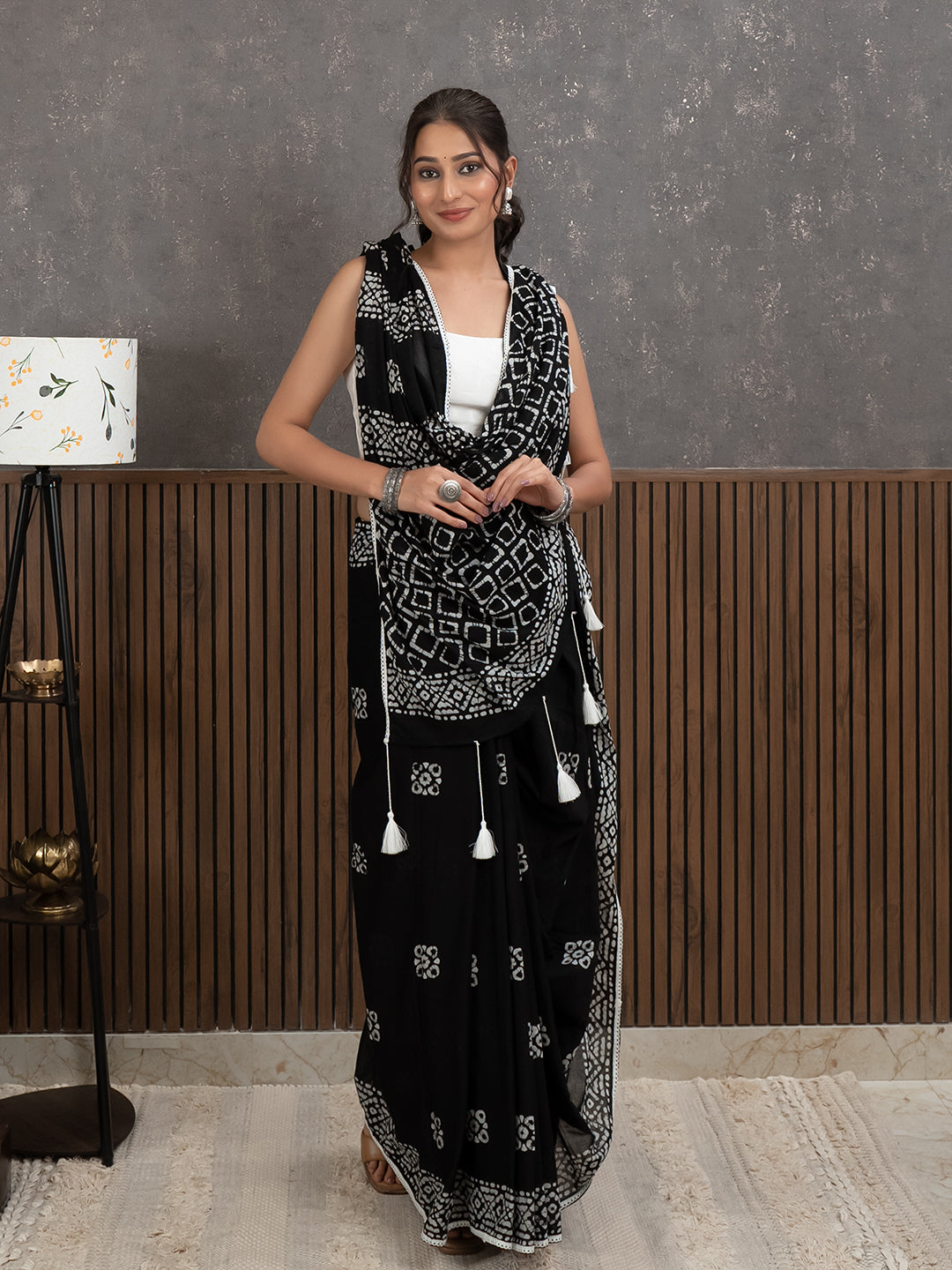 Suti Barfi Black Batik Saree