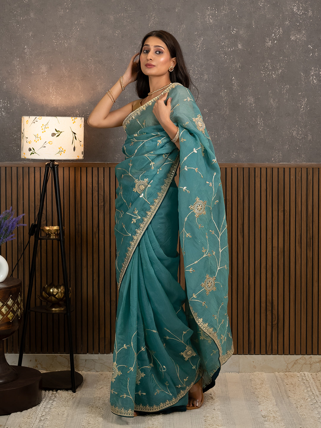 Gota Blue Embroidered Saree