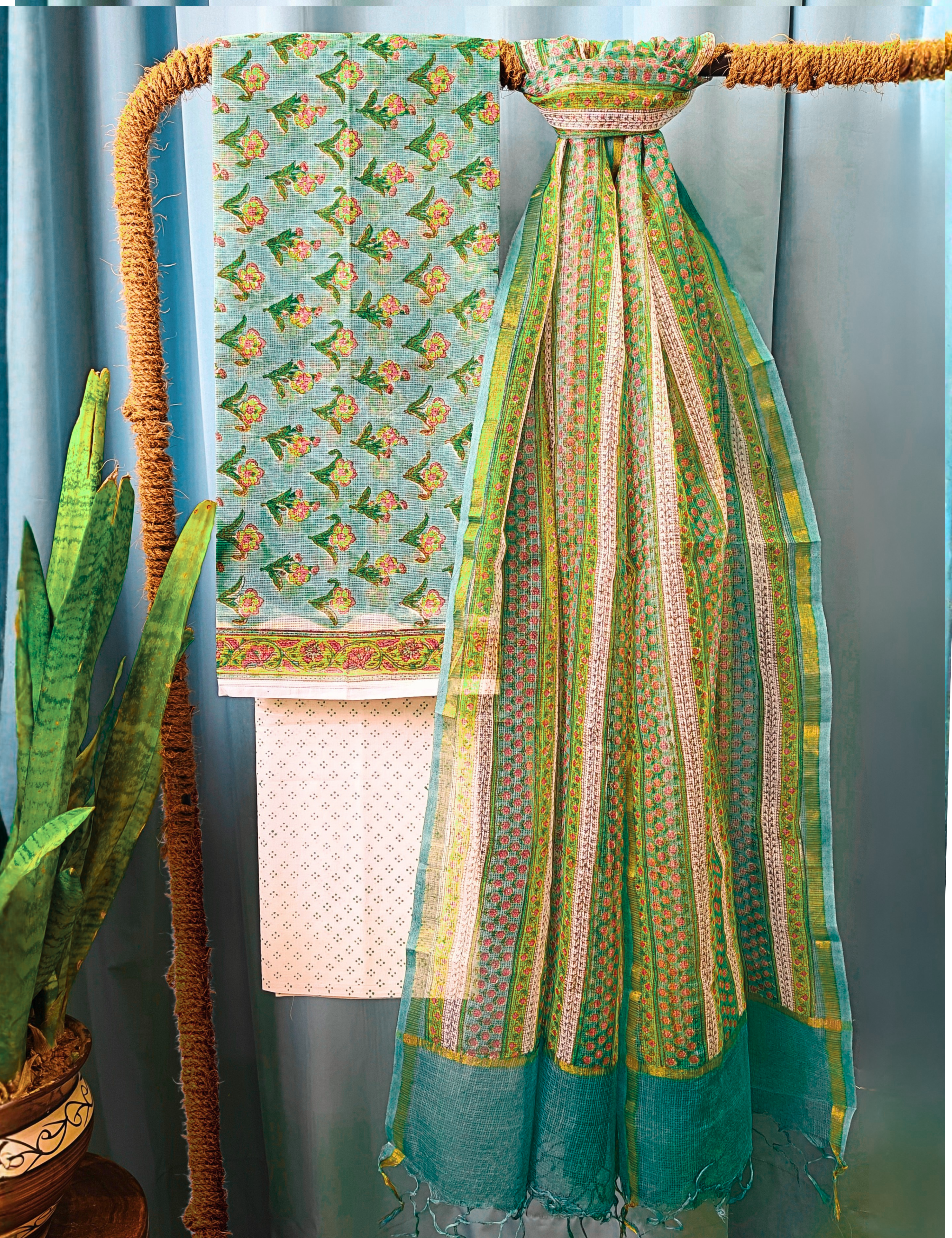 Vaayu Blue Bagru Dress Material